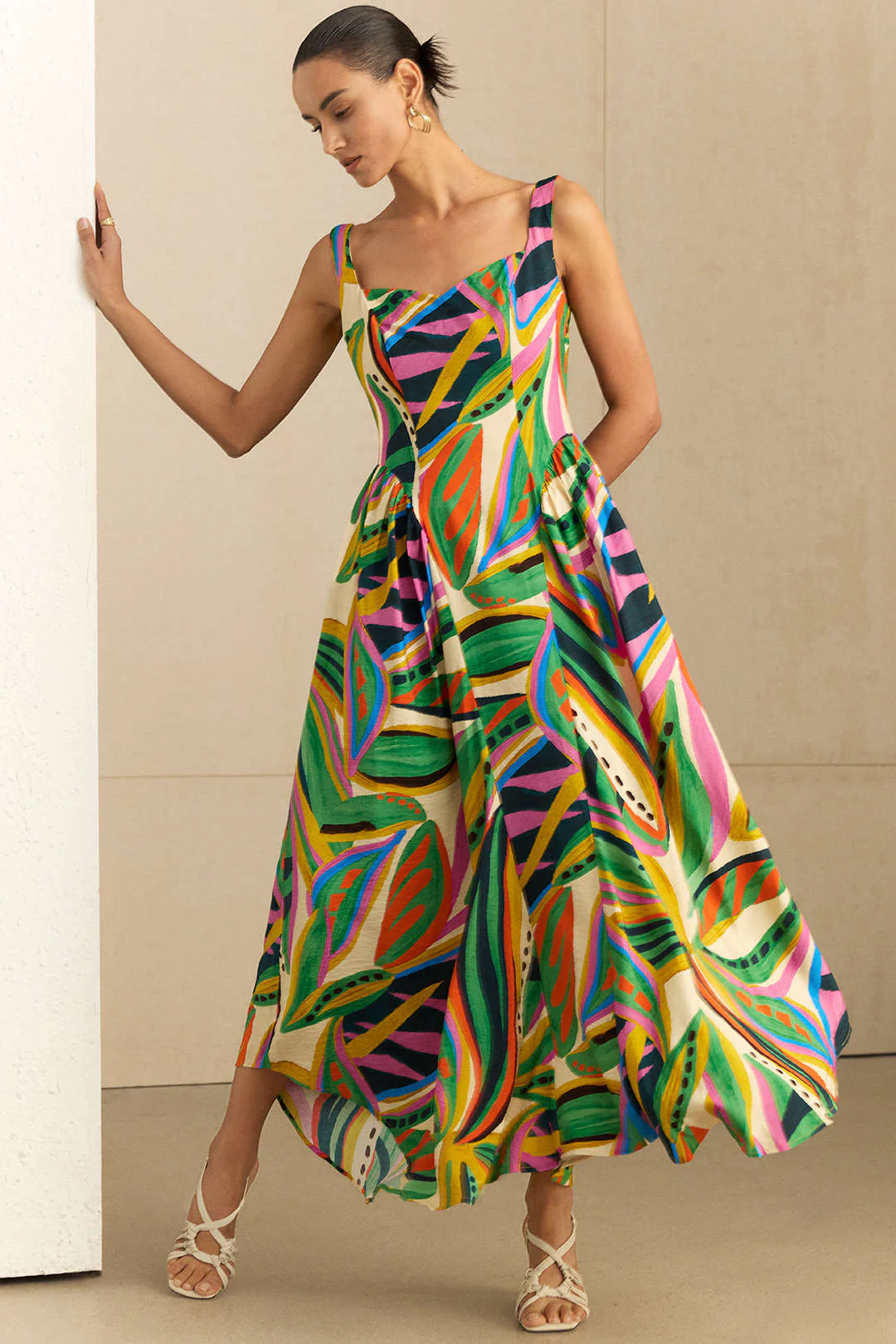 Abstract Print Ruched Sleeveless Maxi Dress - Image 5