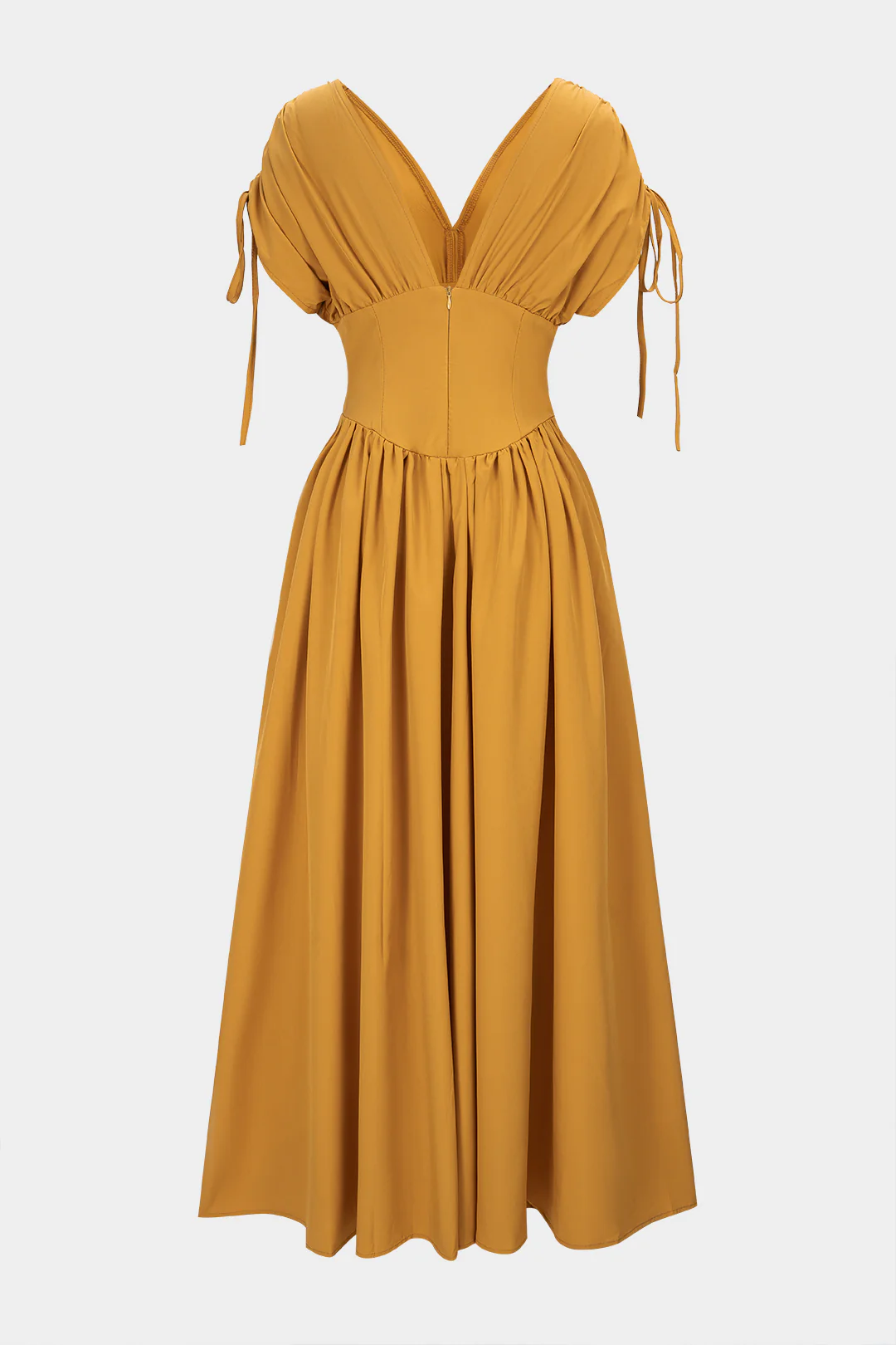 V-Neck Tie-Up Ruched Sleeveless Maxi Dress - Image 2