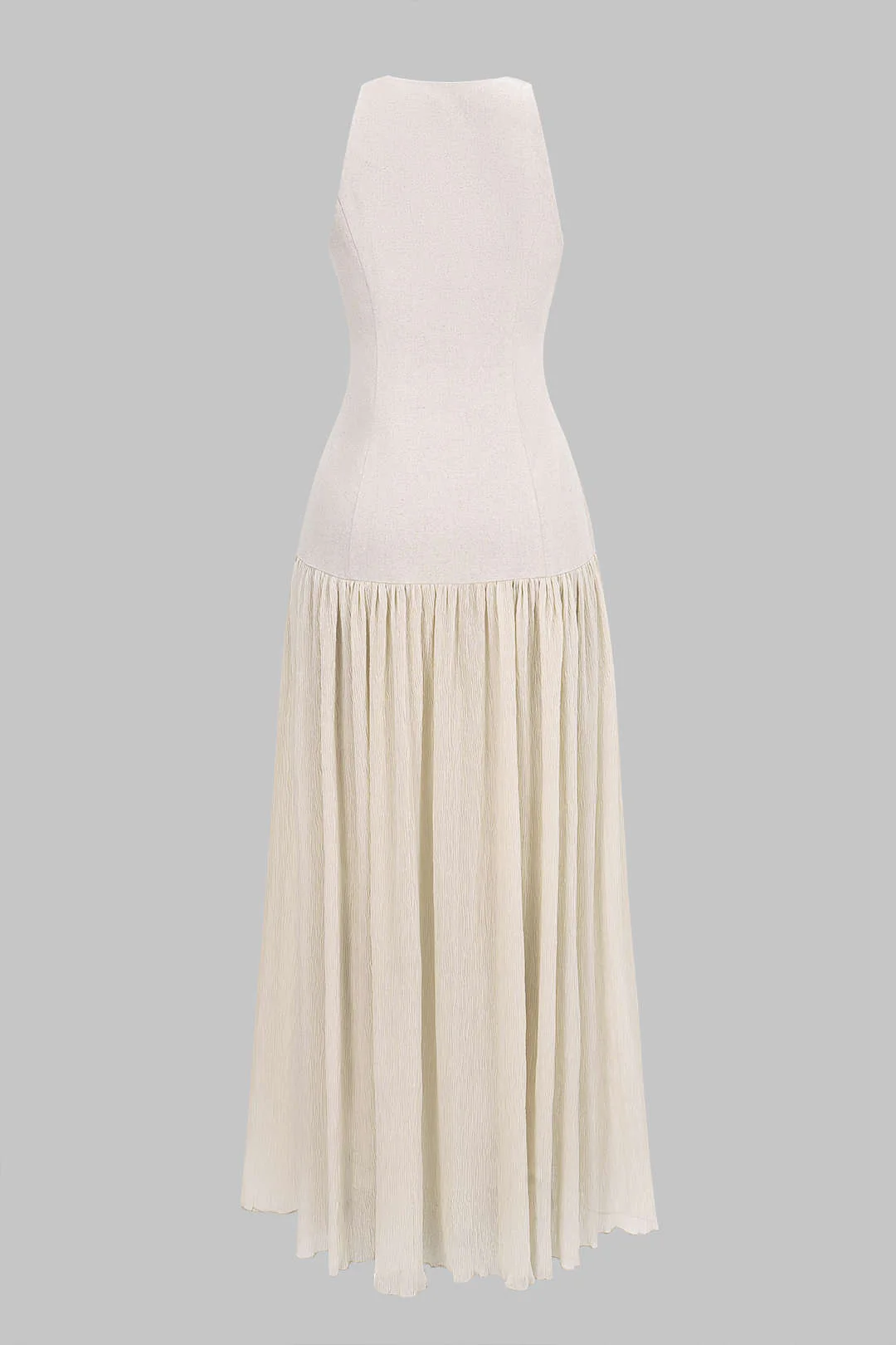 Linen U-Neck Ruched Sleeveless Maxi Dress - Image 2