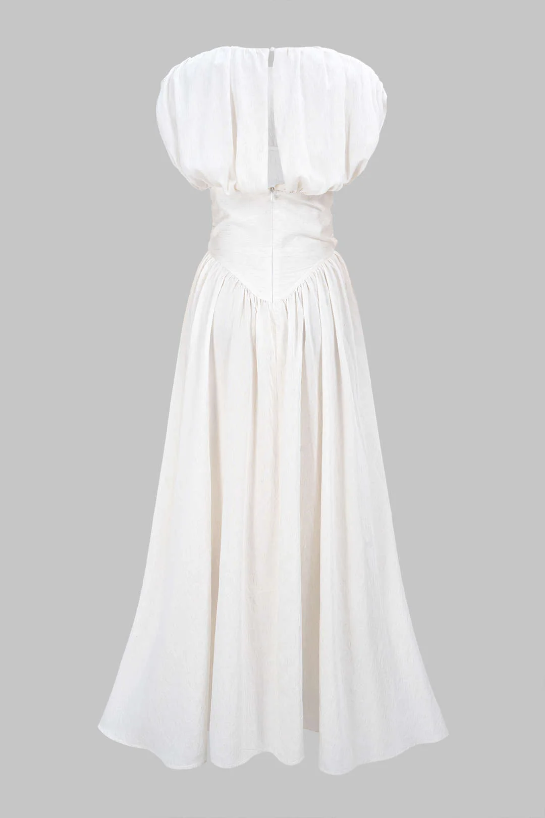 Linen Round Neck Ruched Backless Sleeveless Maxi Dress - Image 2