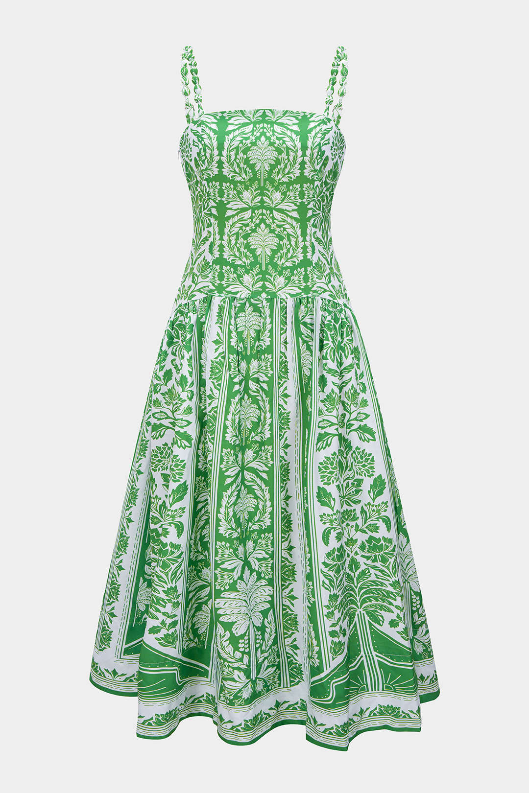 Leaves Print Ruched Sleeveless Maxi Dress