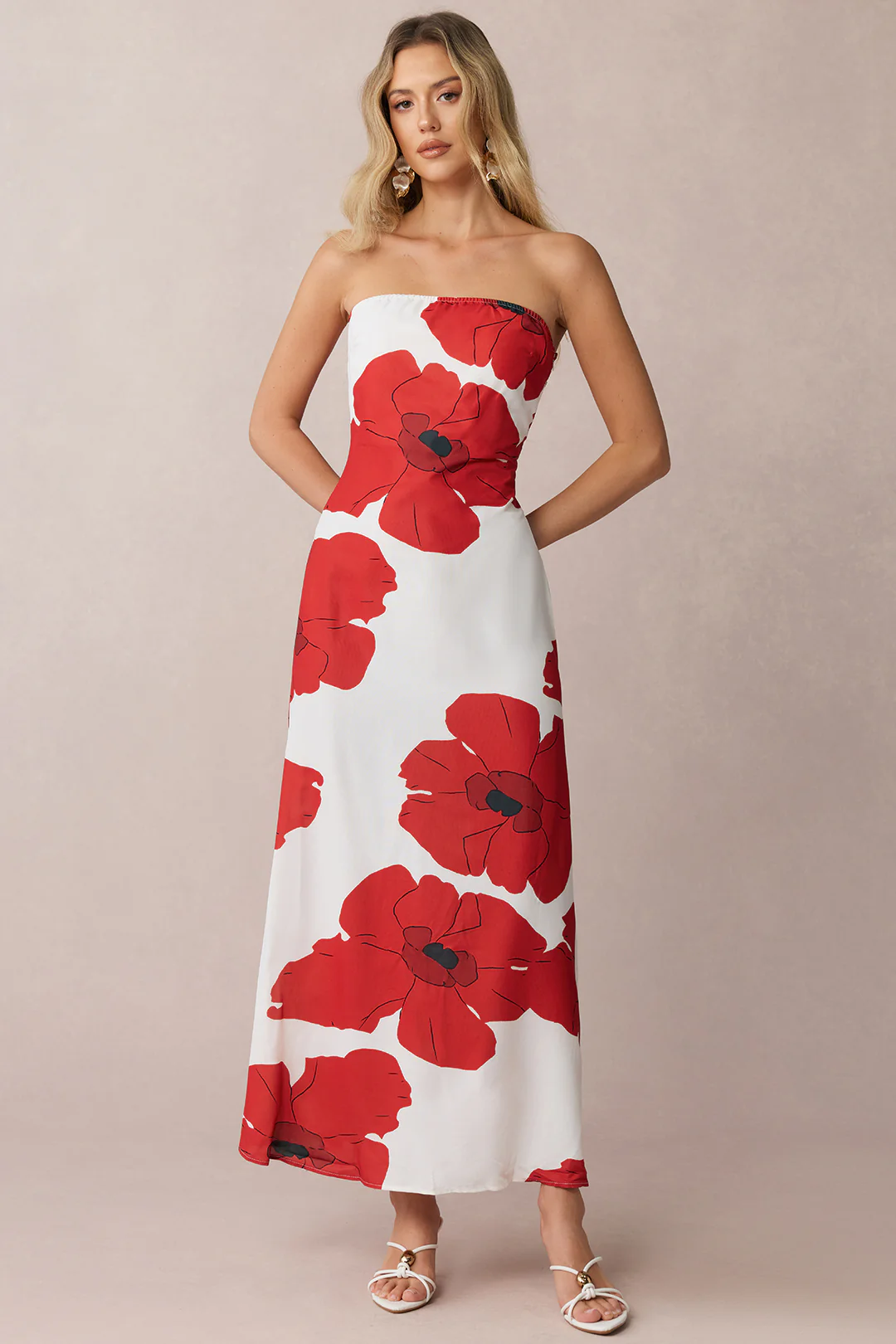 Contrast Floral Print Strapless Sleeveless Maxi Dress - Image 3