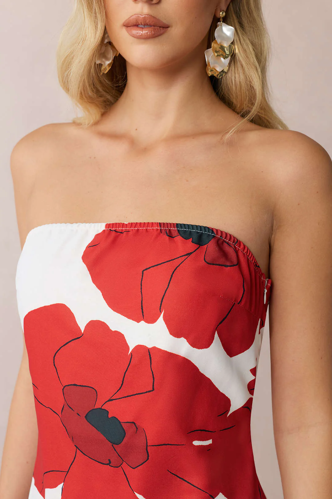 Contrast Floral Print Strapless Sleeveless Maxi Dress - Image 4