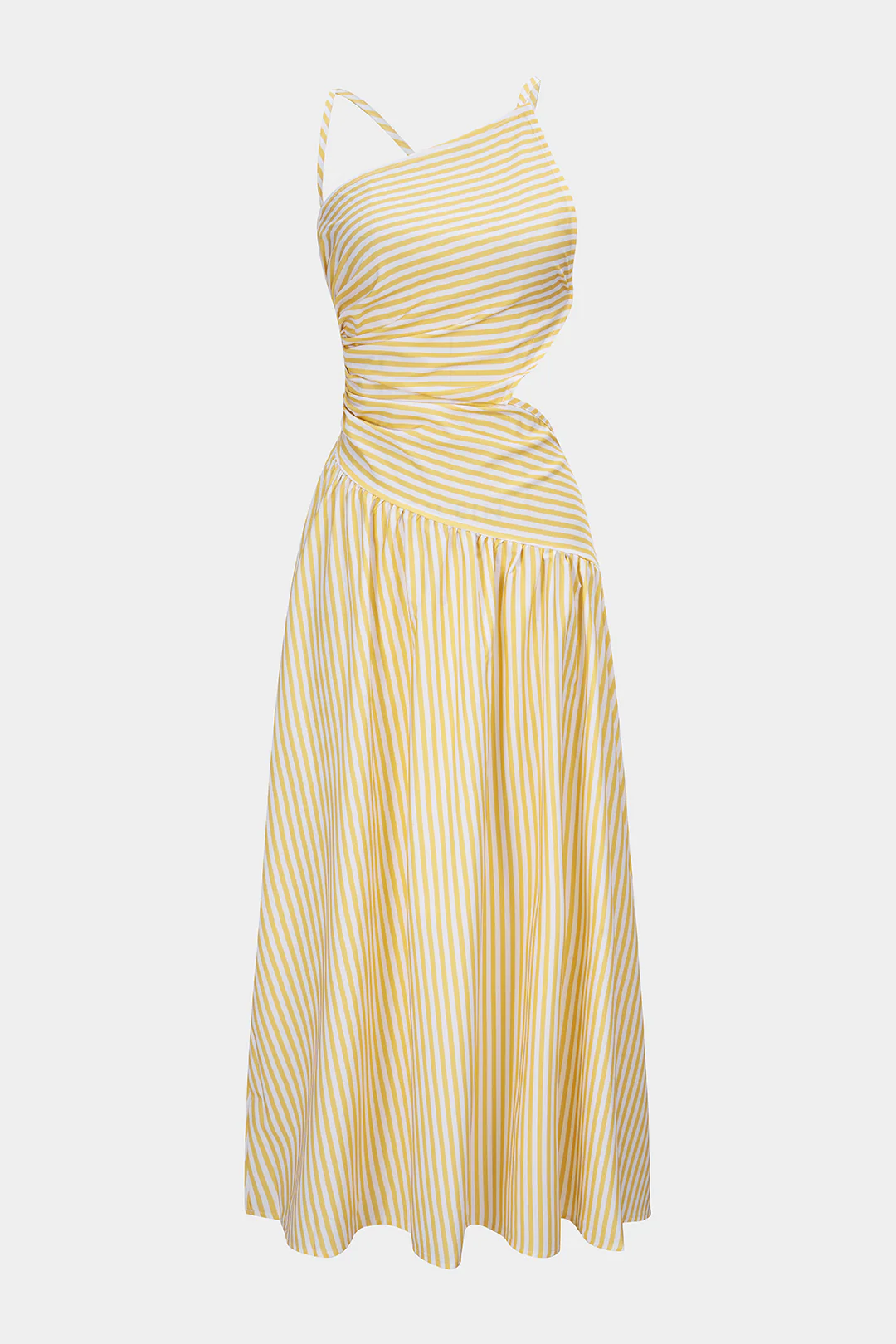 Stripes Print Backless Crossed Tie-Up Sleeveless Maxi Dress