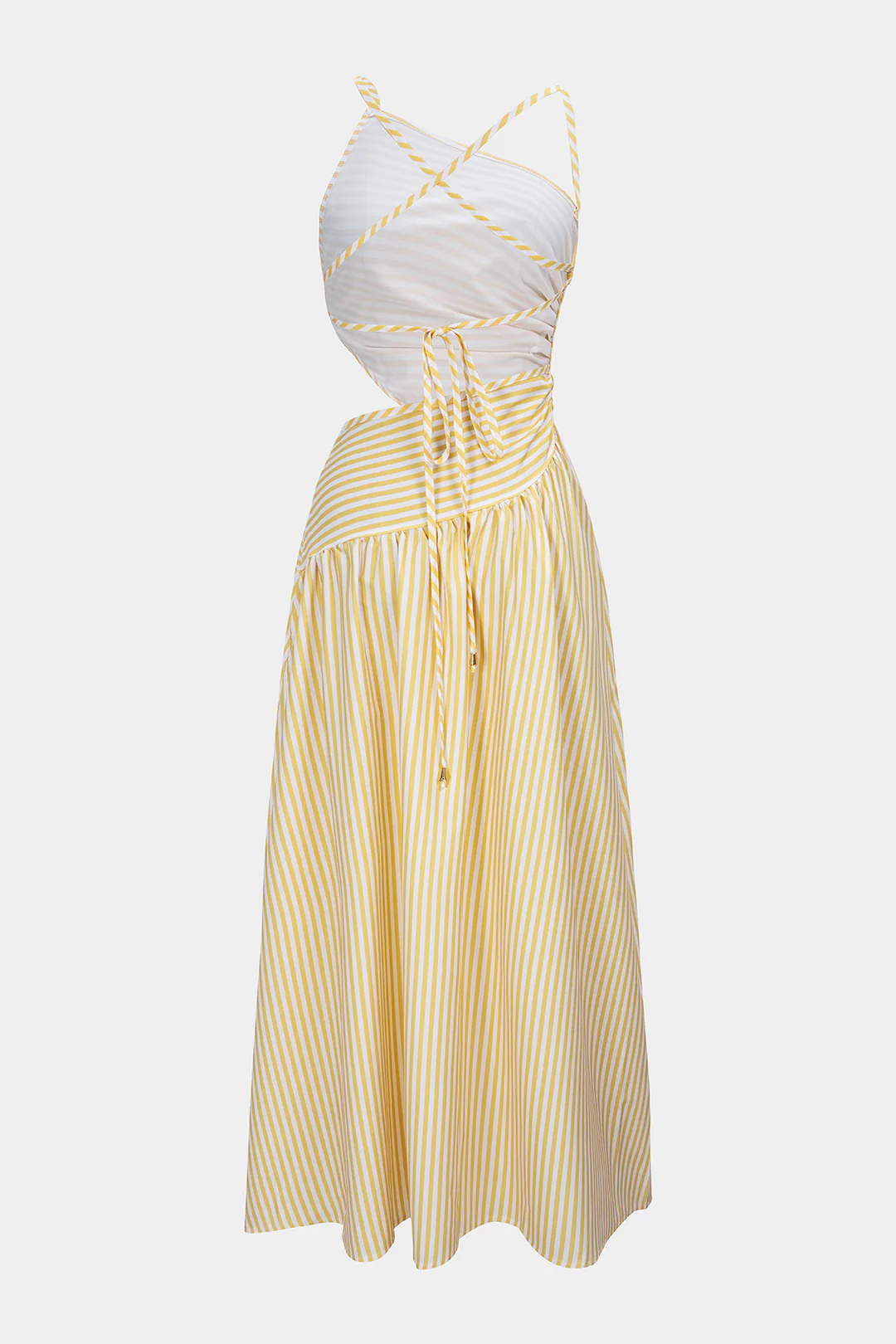 Stripes Print Backless Crossed Tie-Up Sleeveless Maxi Dress - Image 2