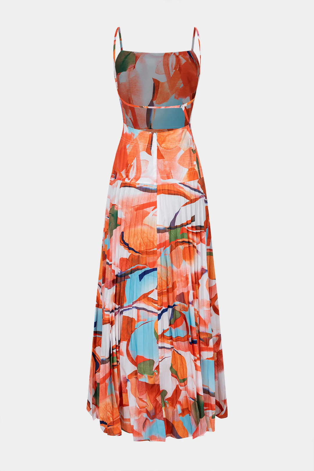Geometric Print Pleated Sleeveless Maxi Dress - Image 2