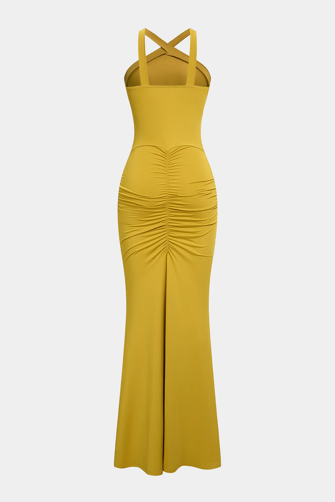 Solid Crossed Ruched Sleeveless Maxi Dress - Image 2