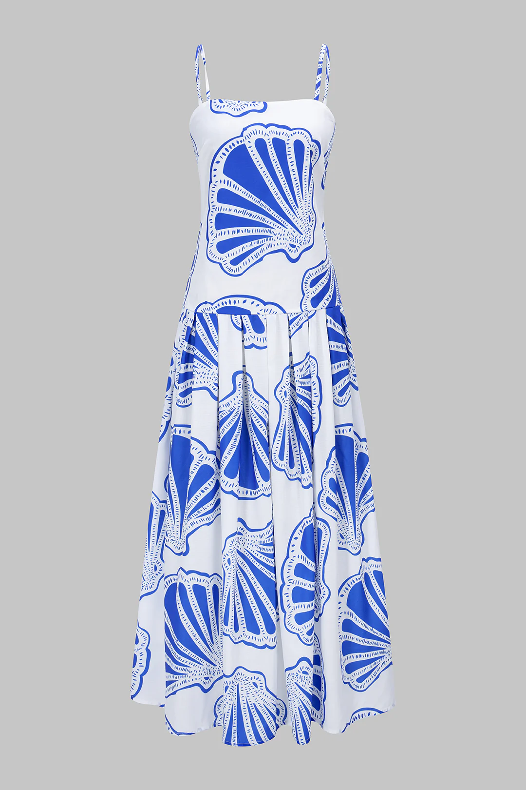 Shell Print Pleated Sleeveless Maxi Dress