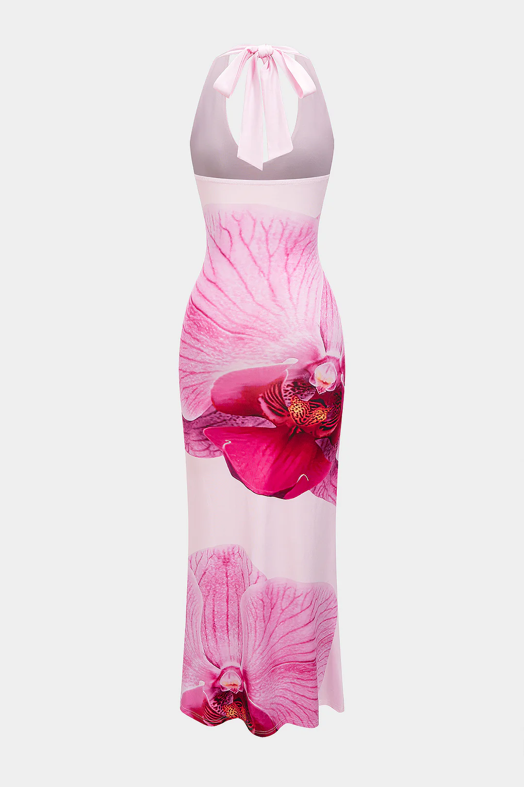 Floral Print Halter V-Neck Tie Back Backless Sleeveless Maxi Dress - Image 2