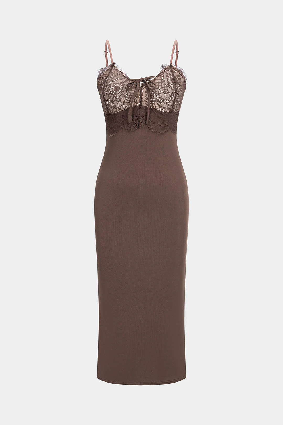 Patchwork Lace Tie-Up Slip Sleeveless Midi Dress - Image 2