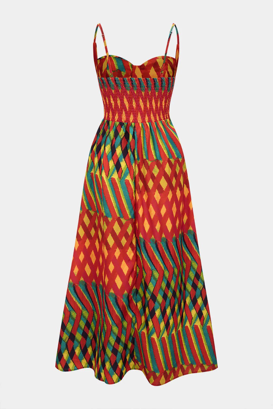 Geometric Print Smocked Slip Sleeveless Maxi Dress - Image 2