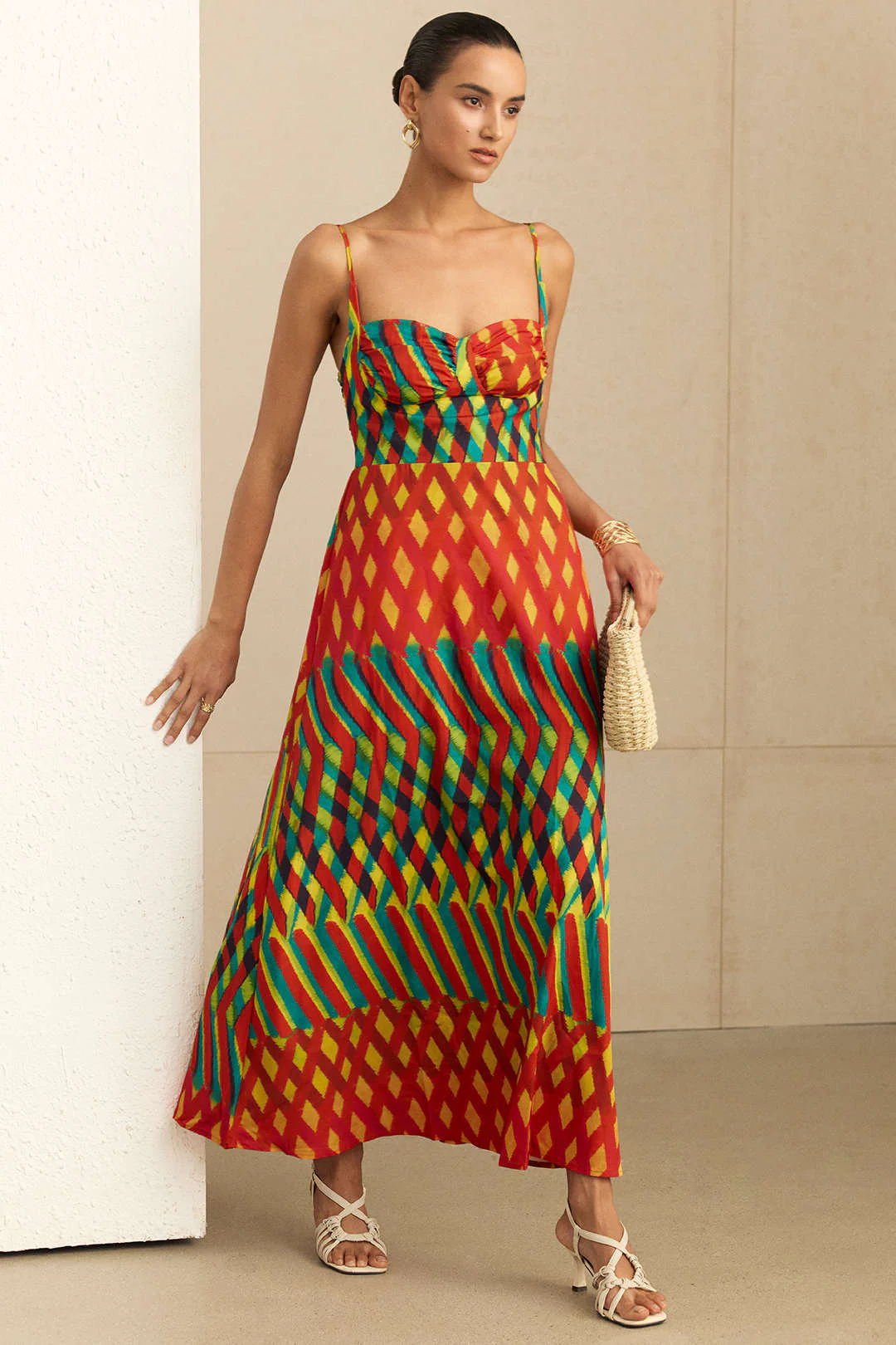 Geometric Print Smocked Slip Sleeveless Maxi Dress - Image 5
