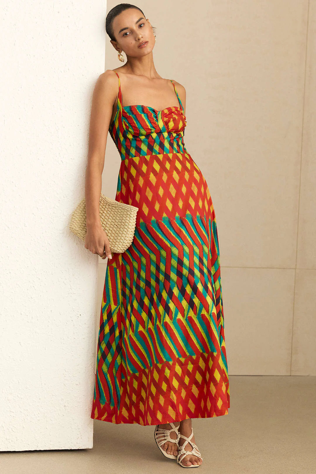 Geometric Print Smocked Slip Sleeveless Maxi Dress - Image 6