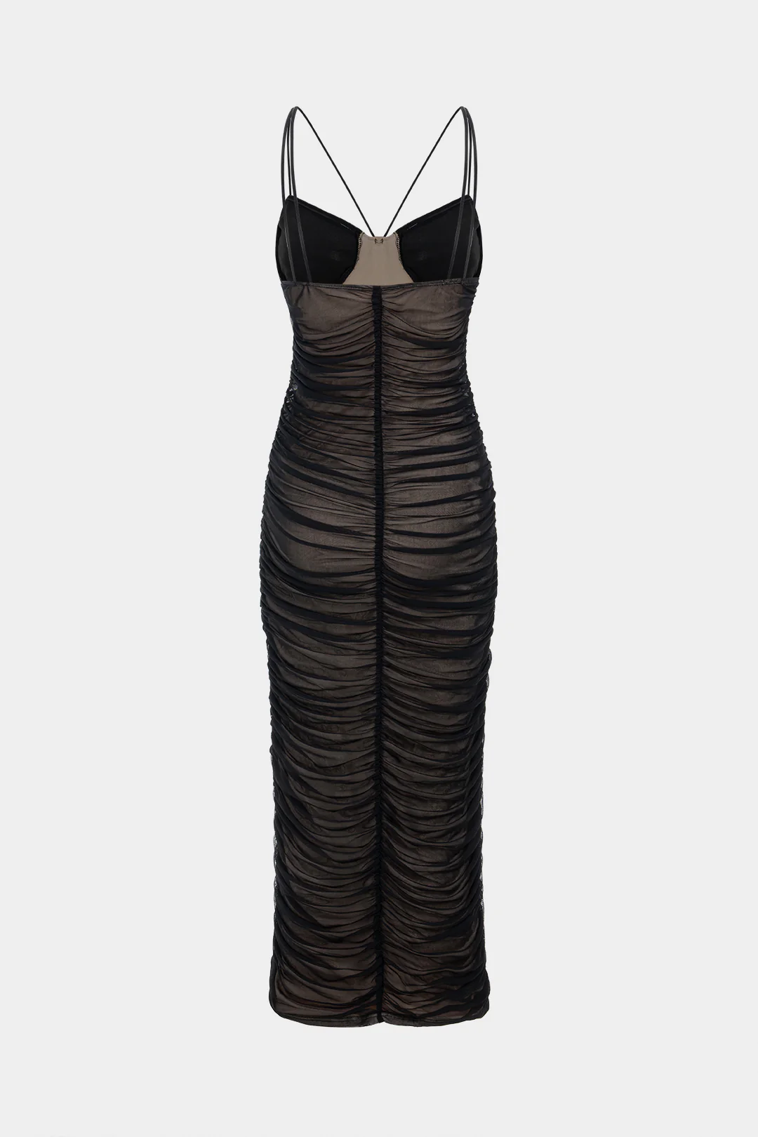 Mesh Patchwork V-Neck Backless Sleeveless Maxi Dress - Image 2