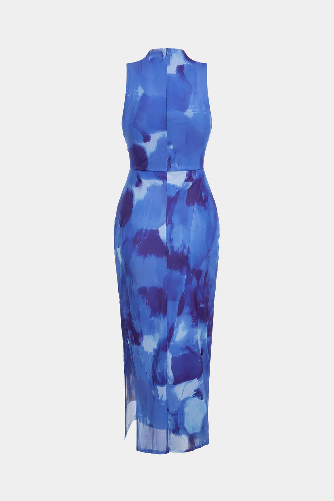 Artistic Print Mock Neck Ruched Sleeveless Maxi Dress - Image 2