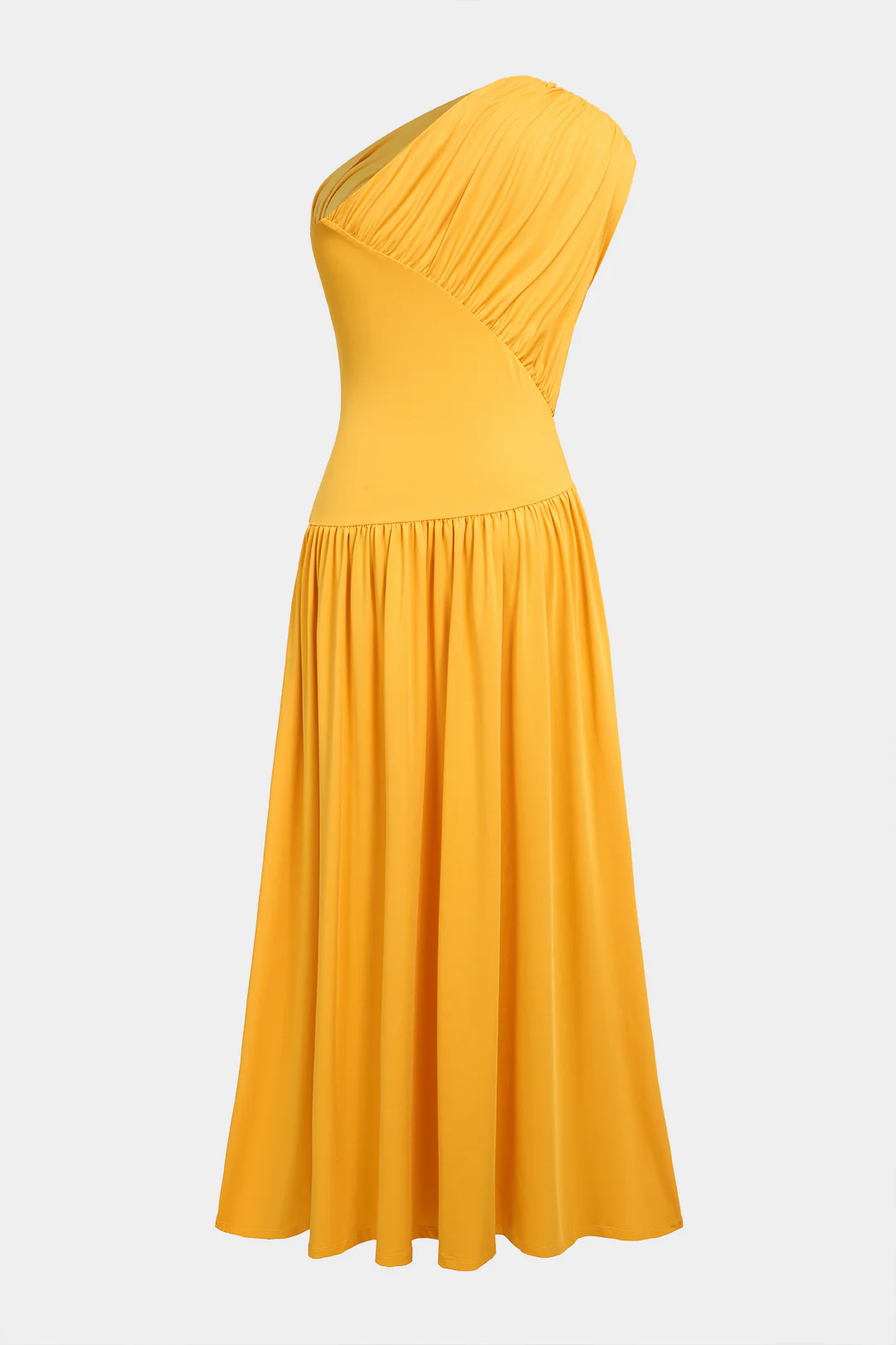 Solid One Shoulder Asymmetrical Ruched Sleeveless Maxi Dress - Image 2