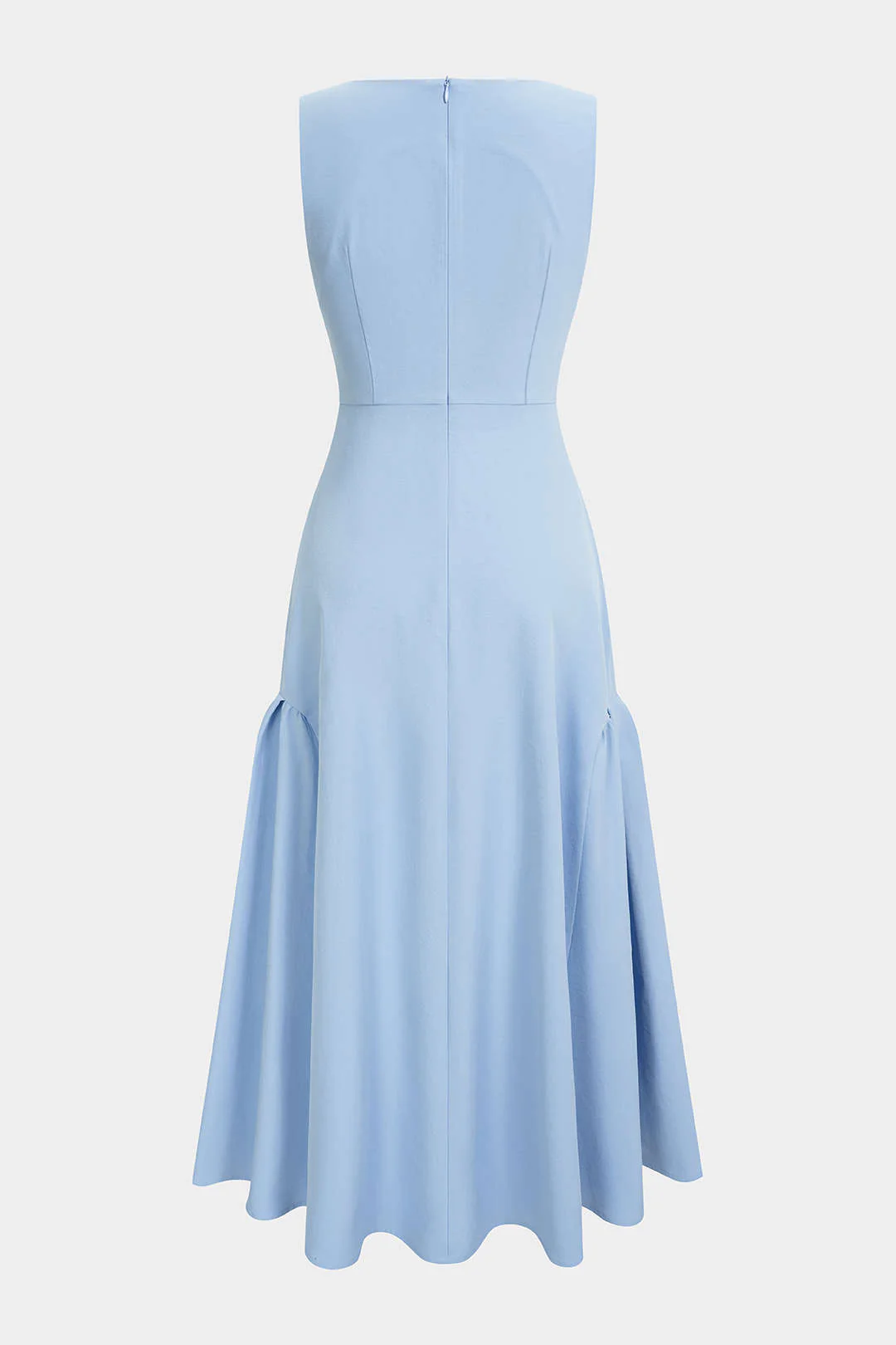 Solid Square Neck Ruched Zipper Sleeveless Midi Dress - Image 2