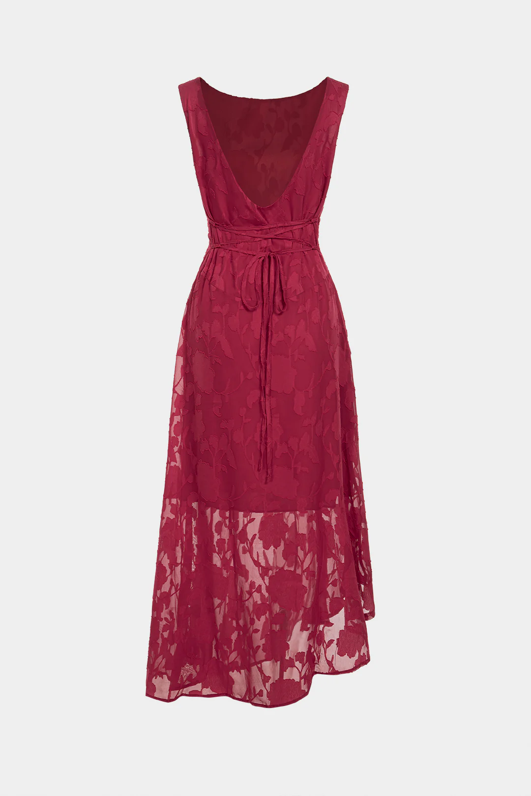 Jacquard Patchwork Lace Round Neck Backless Tie Back Sleeveless Maxi Dress - Image 2
