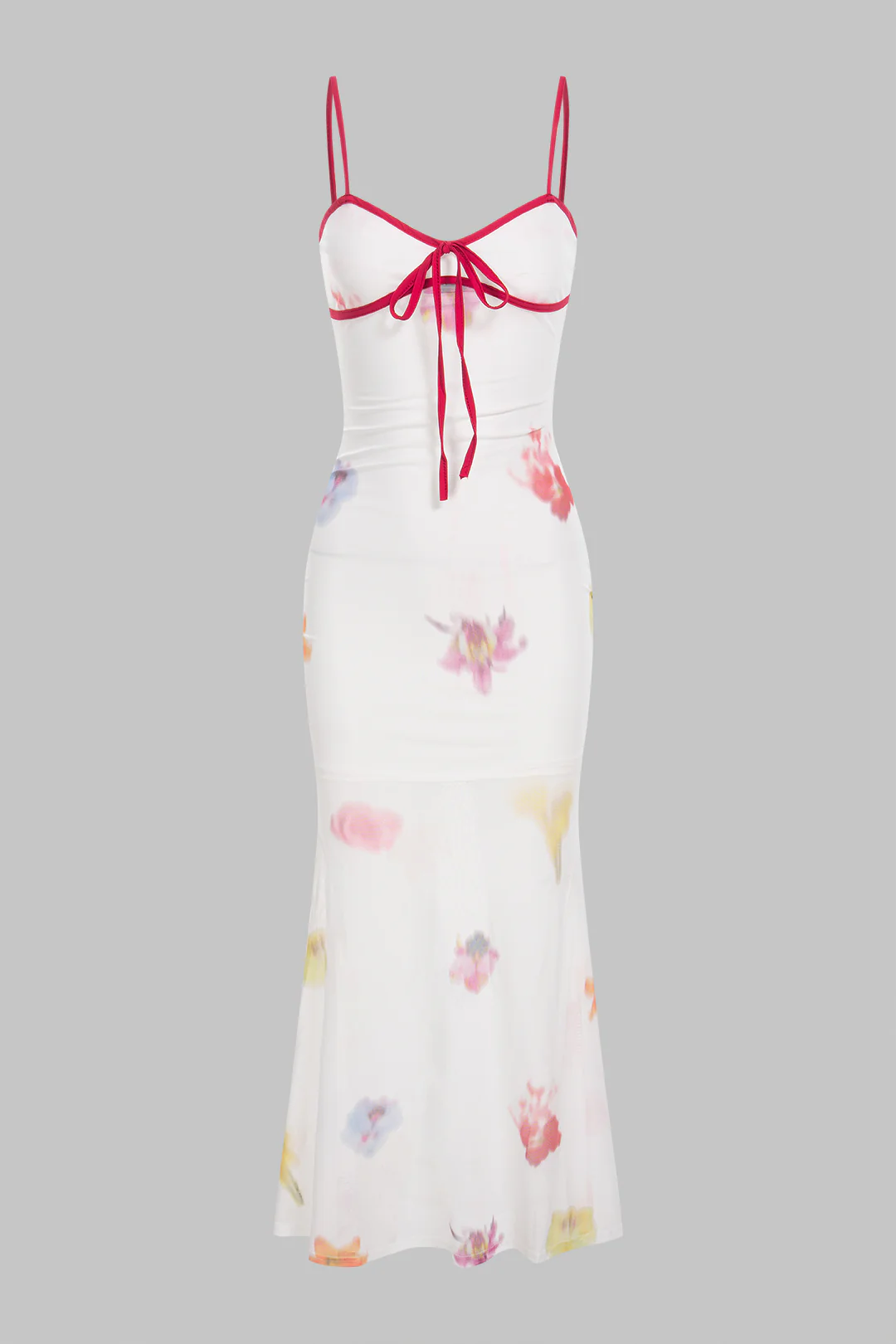 Contrast Floral Print Mesh Tie-Up Sleeveless Maxi Dress