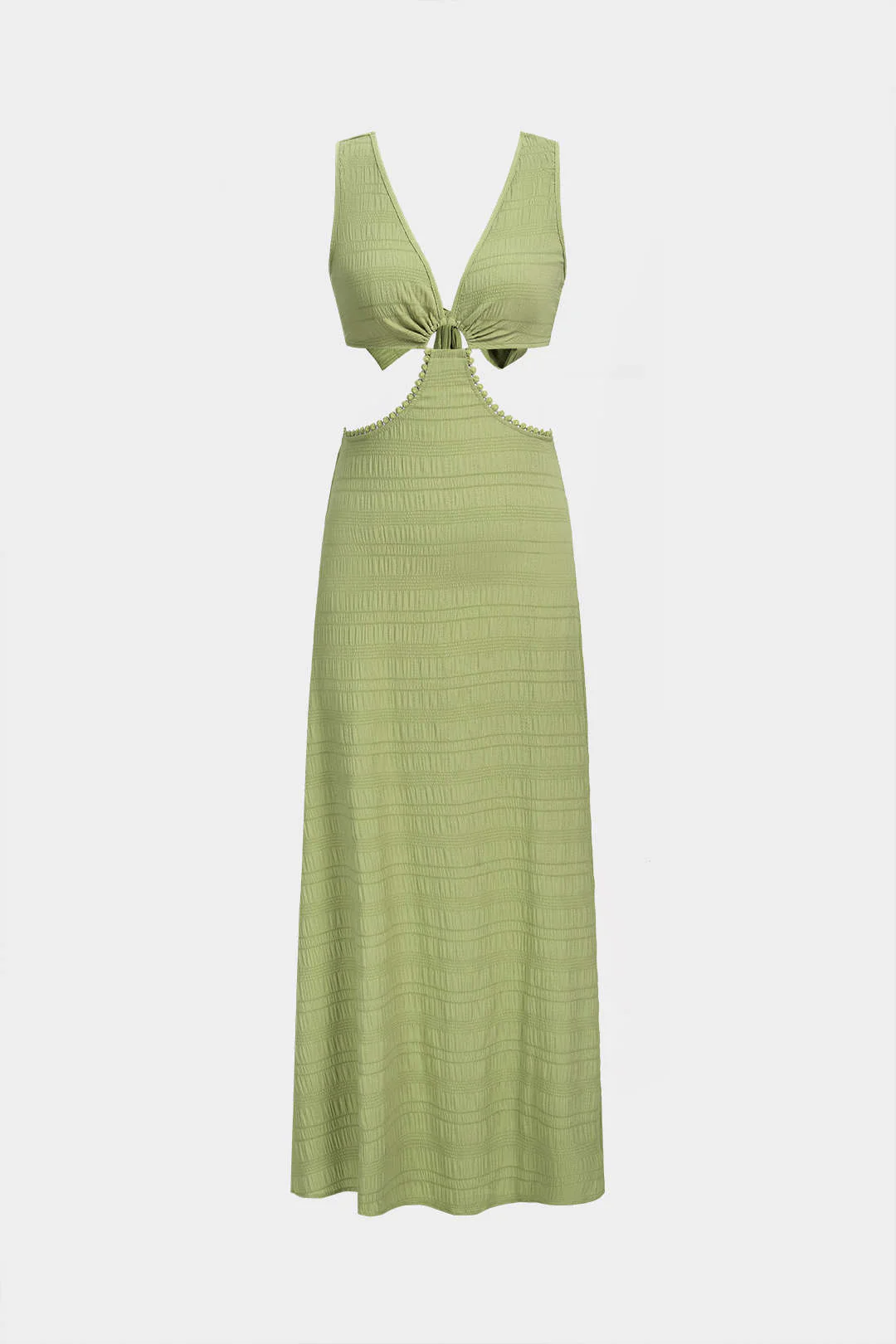 V-Neck Cut Out Tie Back Backless Sleeveless Maxi Dress - Image 2