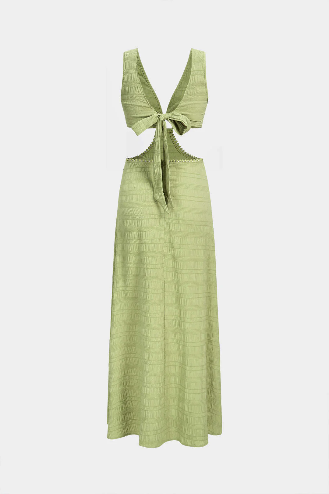 V-Neck Cut Out Tie Back Backless Sleeveless Maxi Dress - Image 3