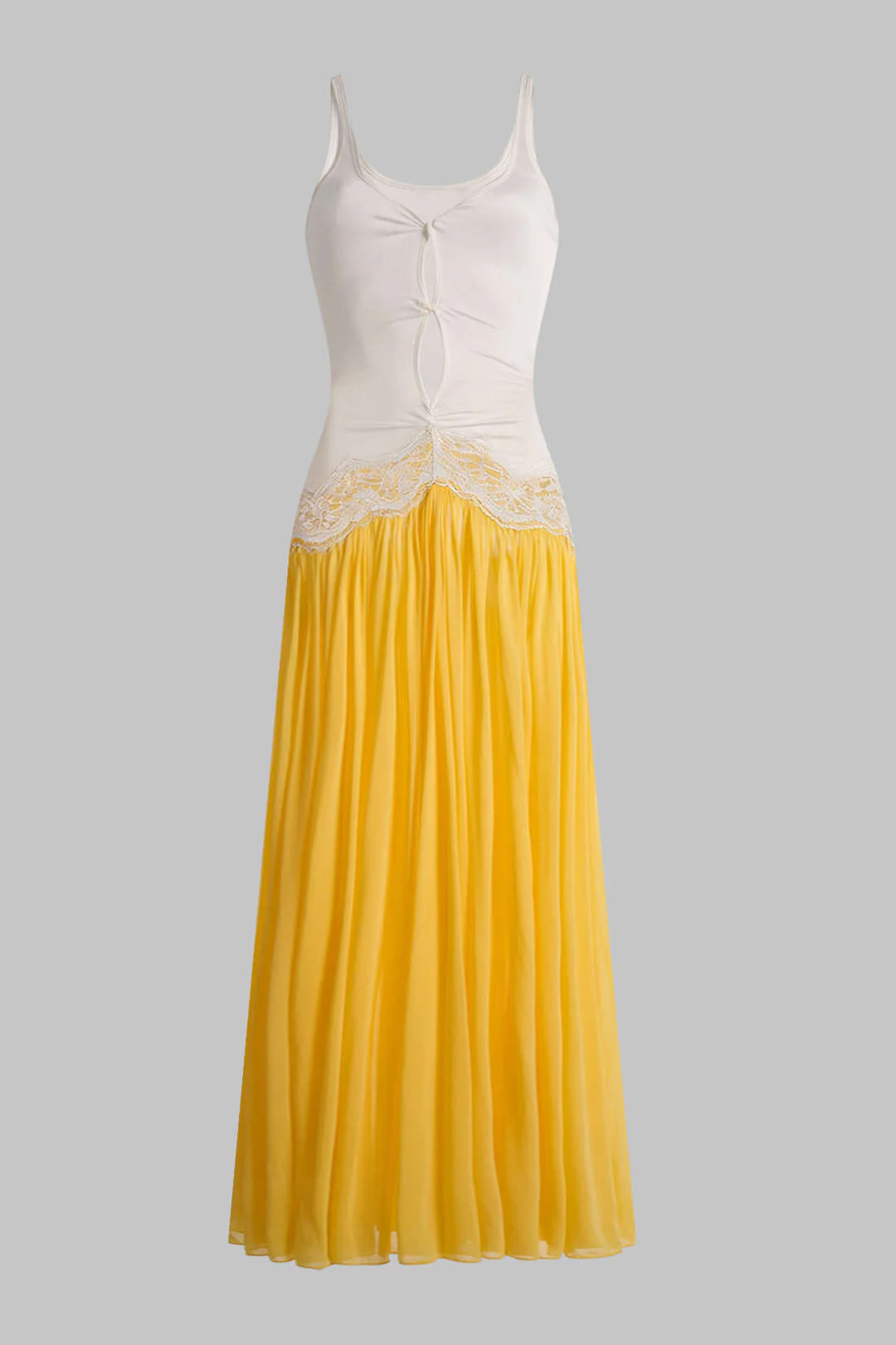 Patchwork Lace Cut Out Ruched Sleeveless Dress - Image 2