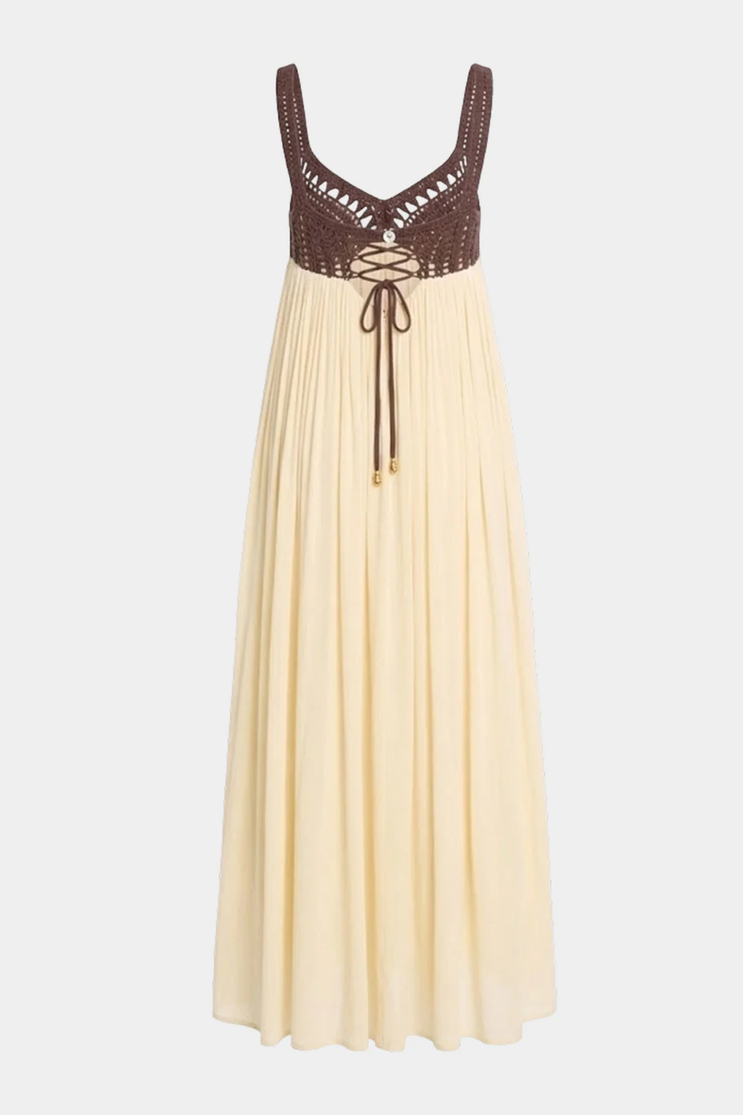 Patchwork Ruched Crossed Tie Back Sleeveless Maxi Dress - Image 2
