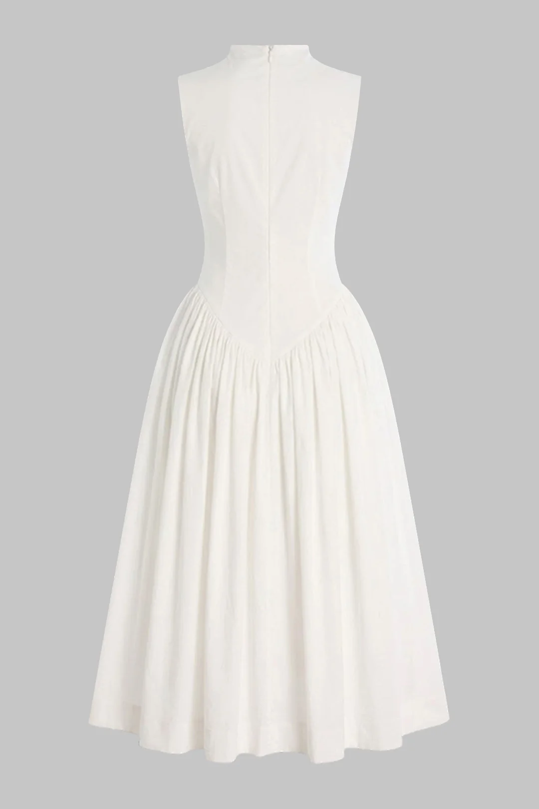 Solid Mock Neck Ruched Sleeveless Midi Dress - Image 2