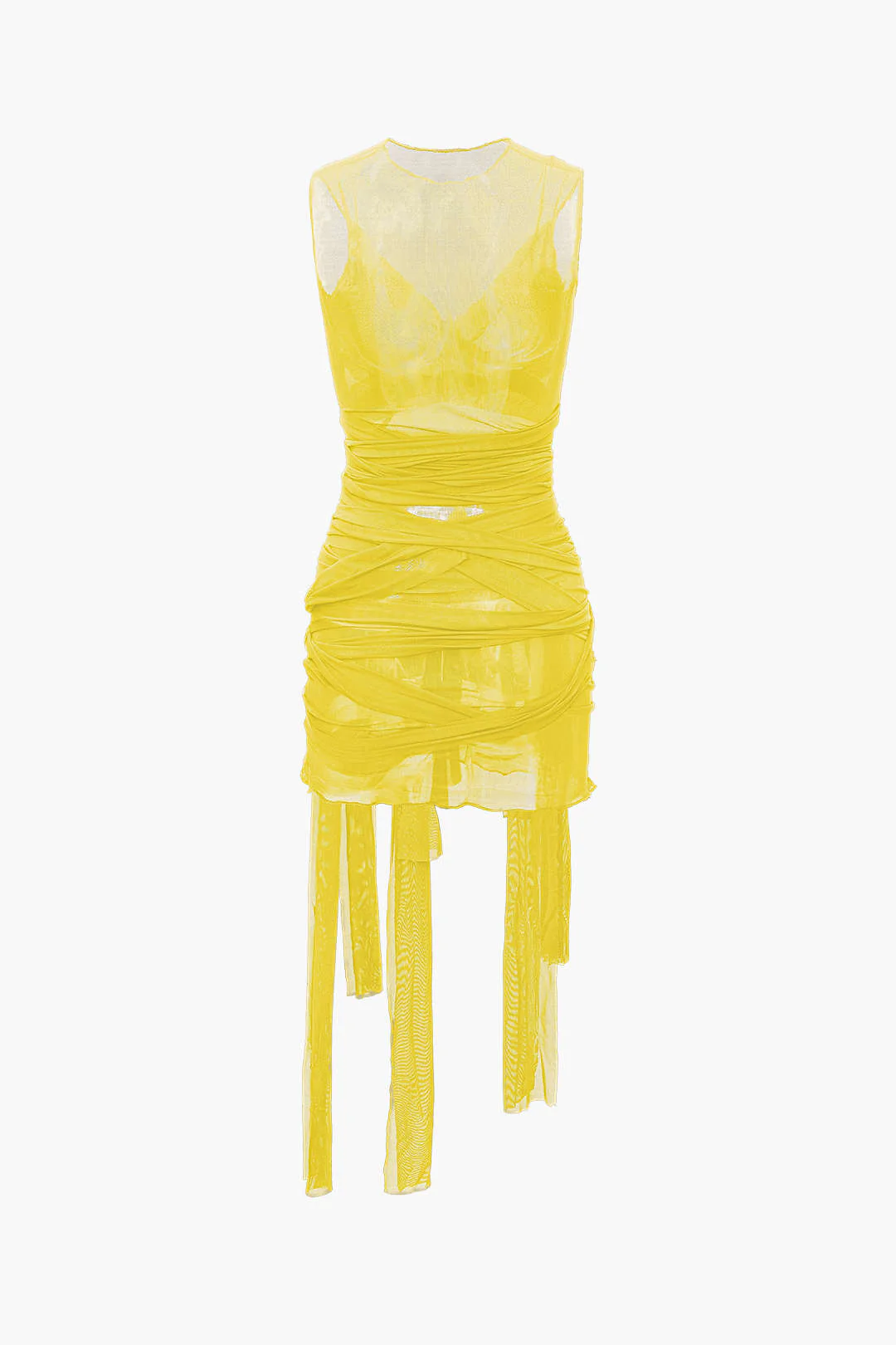 Sheer Mesh Wrap Tie Ribbon Mini Dress - Image 11