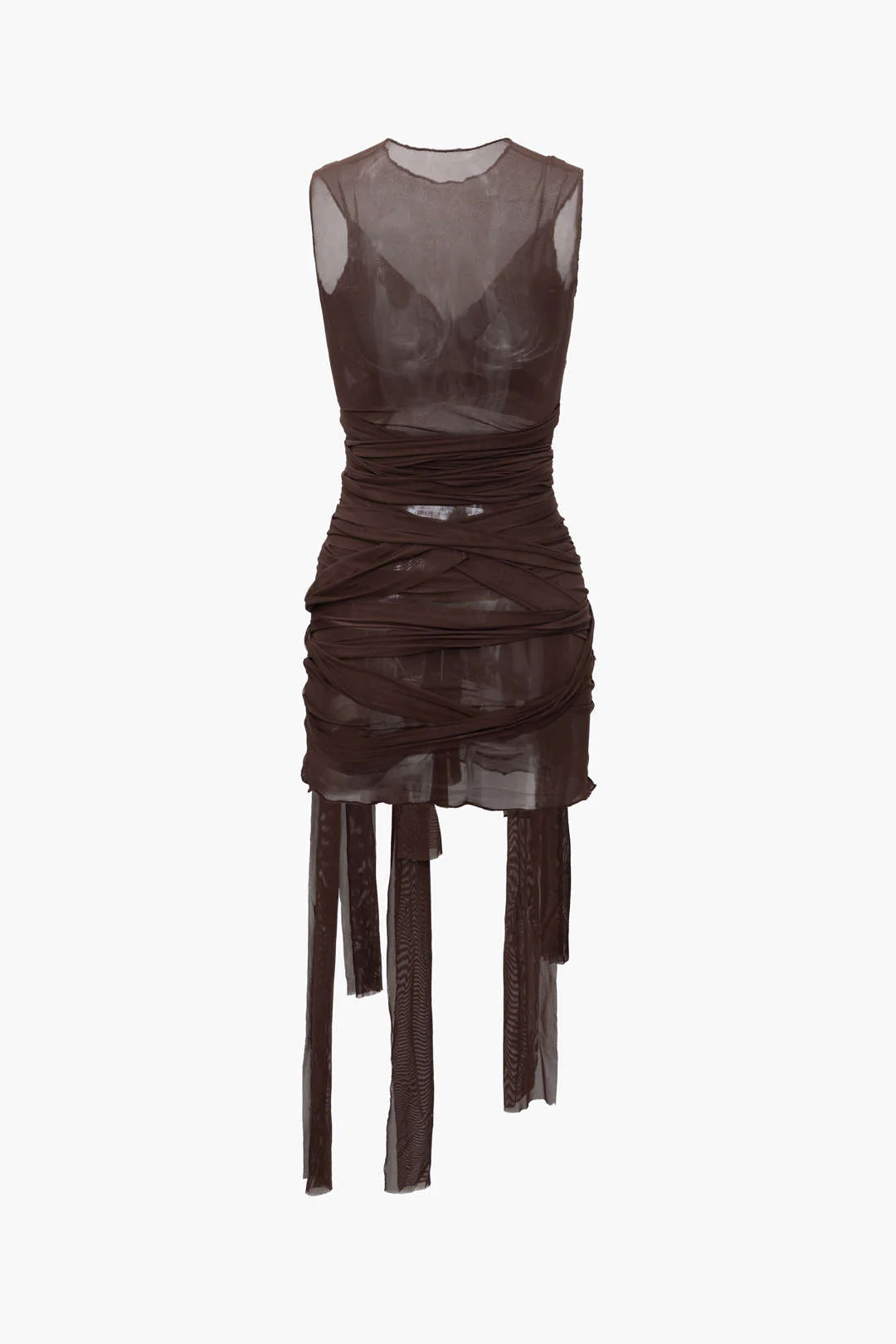 Sheer Mesh Wrap Tie Ribbon Mini Dress - Image 7