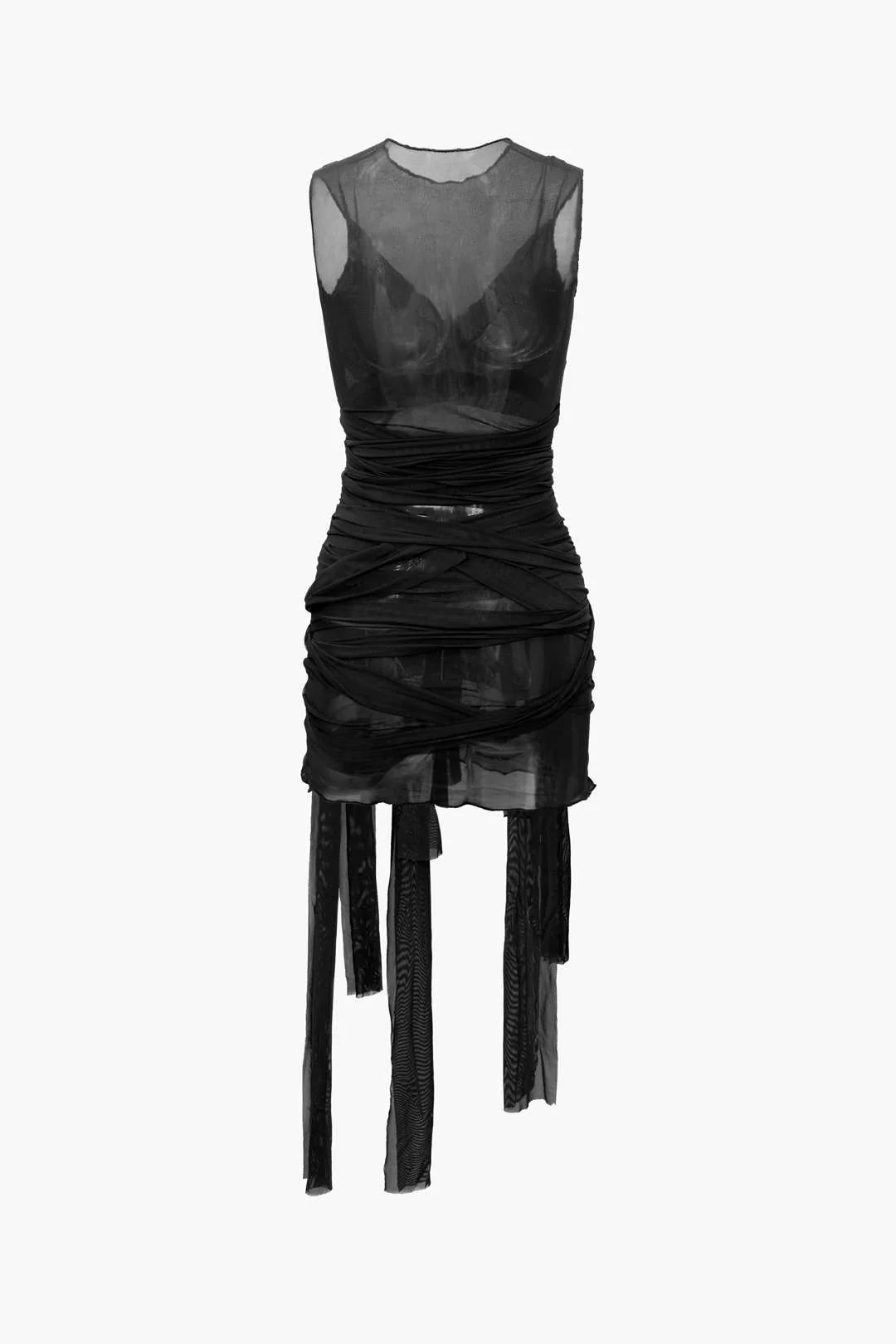 Sheer Mesh Wrap Tie Ribbon Mini Dress - Image 9