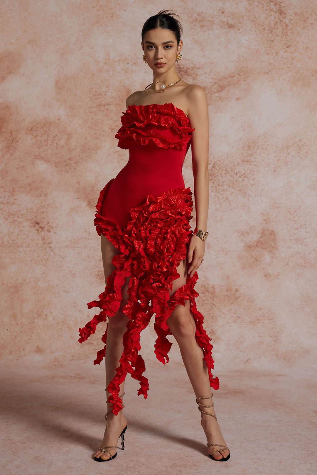 Ruffled Fringe Strapless Midi Dress - Image 11