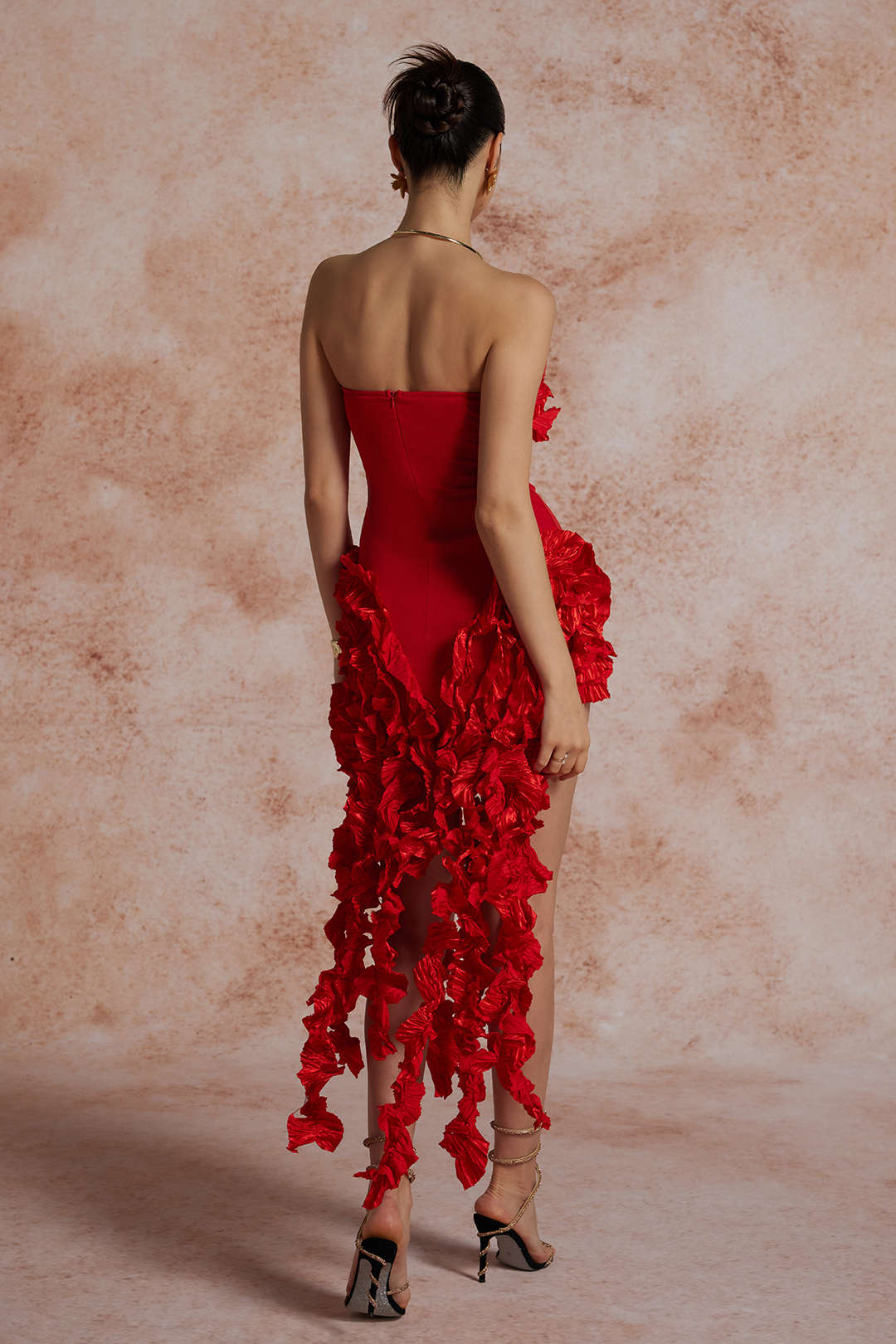 Ruffled Fringe Strapless Midi Dress - Image 15