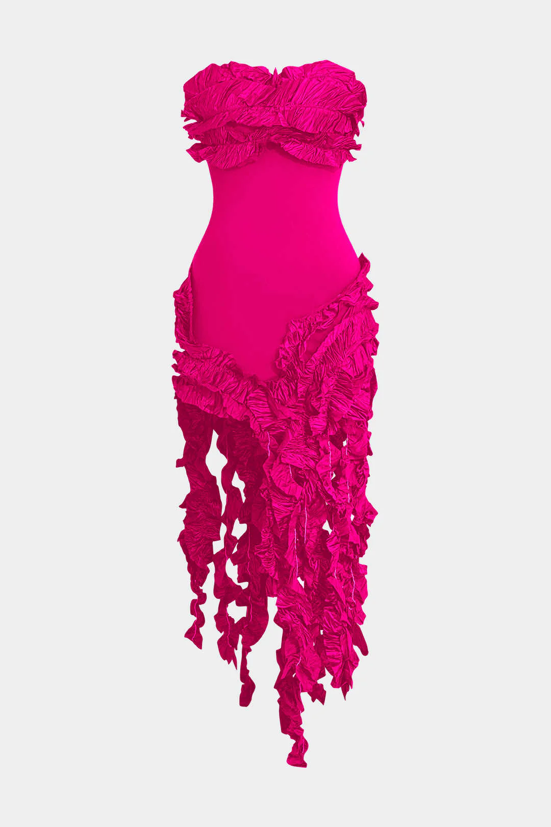 Ruffled Fringe Strapless Midi Dress - Image 16