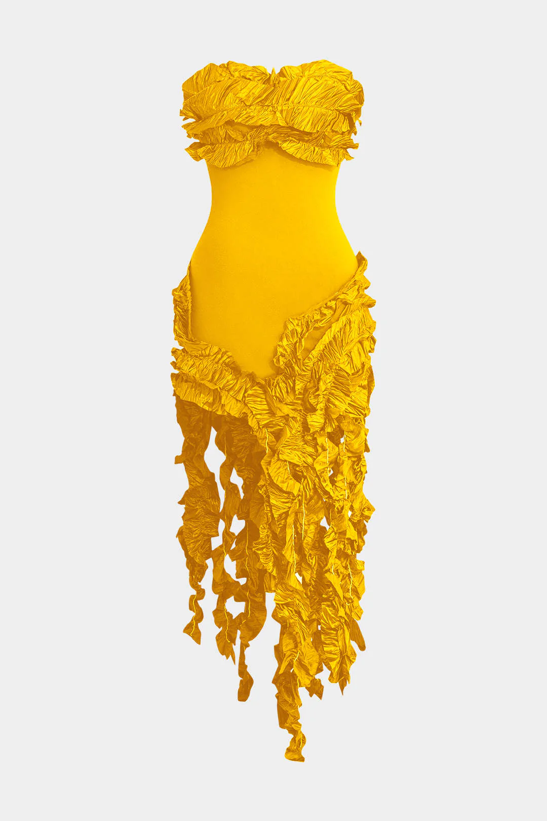 Ruffled Fringe Strapless Midi Dress - Image 18