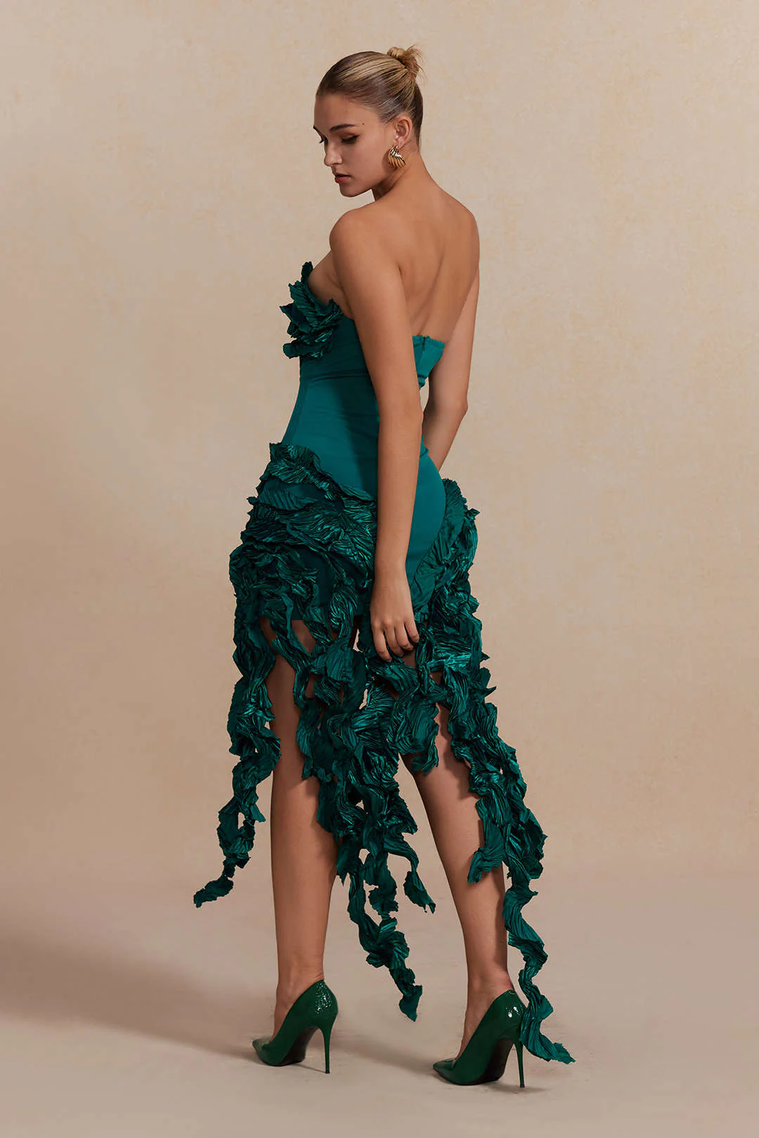 Ruffled Fringe Strapless Midi Dress - Image 8