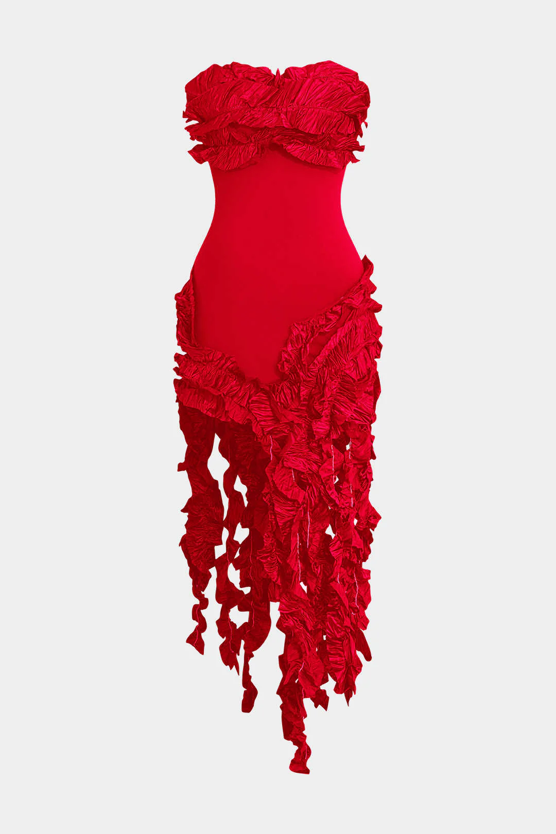 Ruffled Fringe Strapless Midi Dress - Image 9