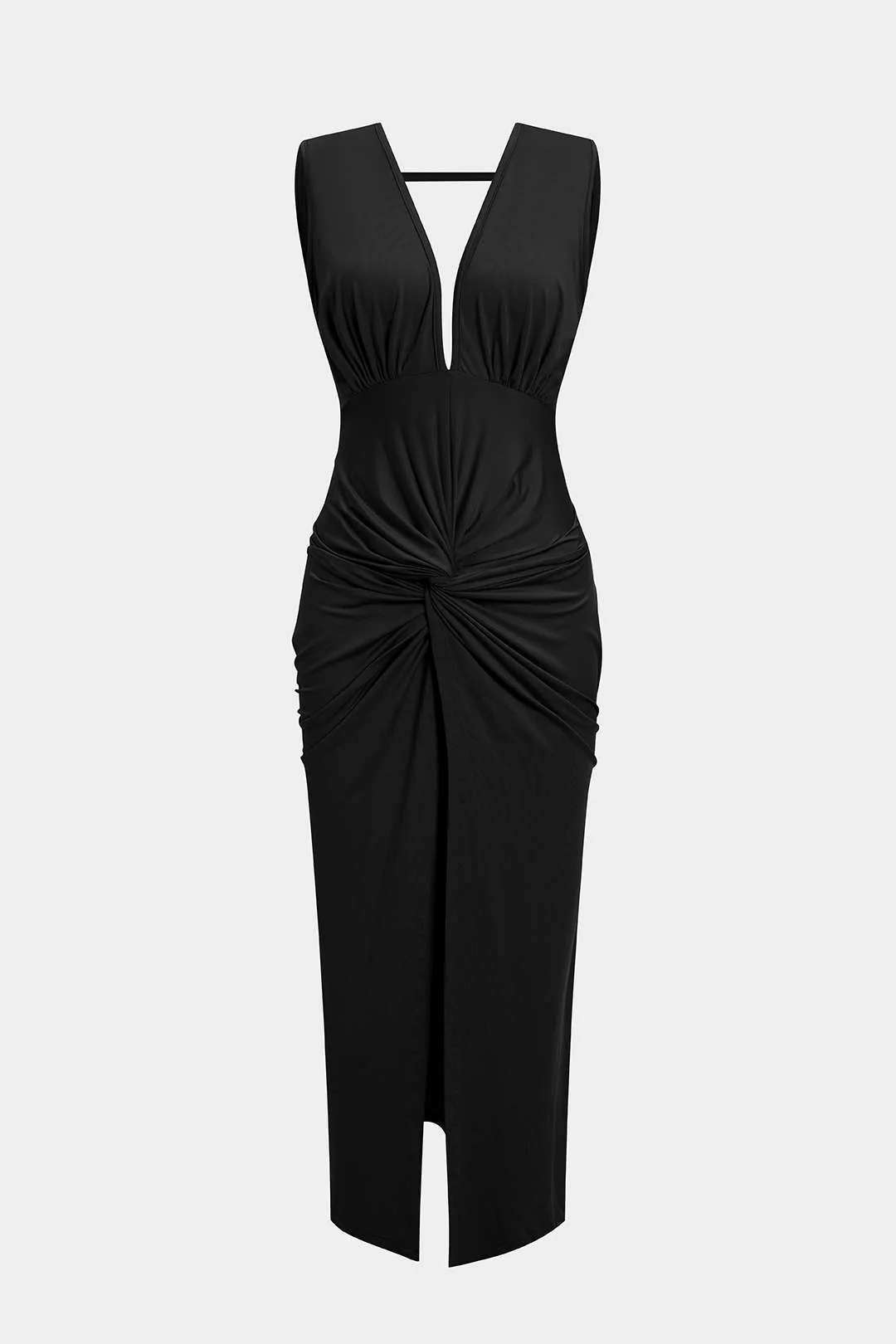 Ruched Twist Knot Backless Sleeveless Midi Dress - Image 6