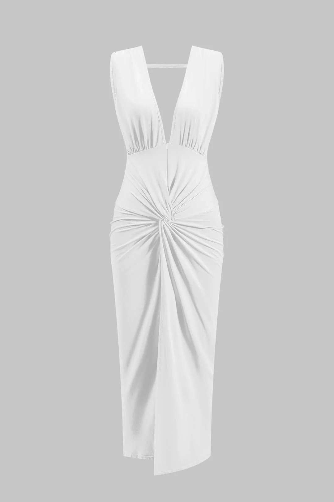 Ruched Twist Knot Backless Sleeveless Midi Dress - Image 8