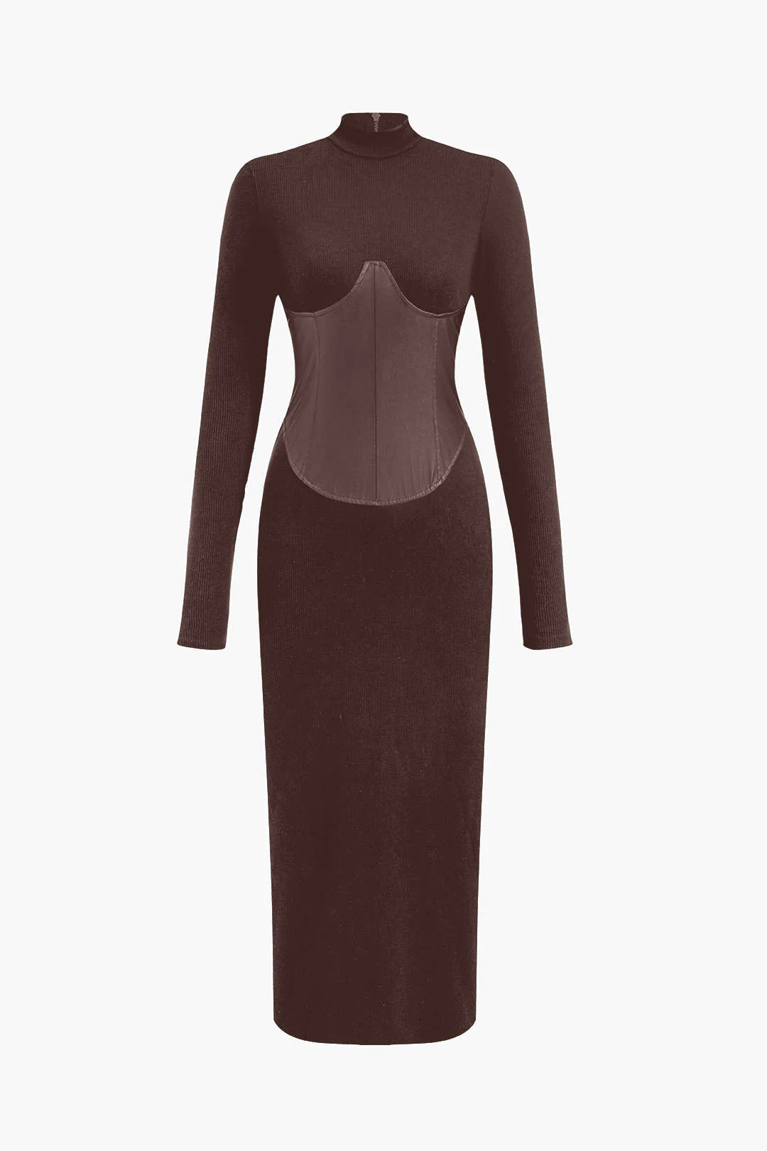 Solid Faux Leather Patchwork Midi Dress - Image 4