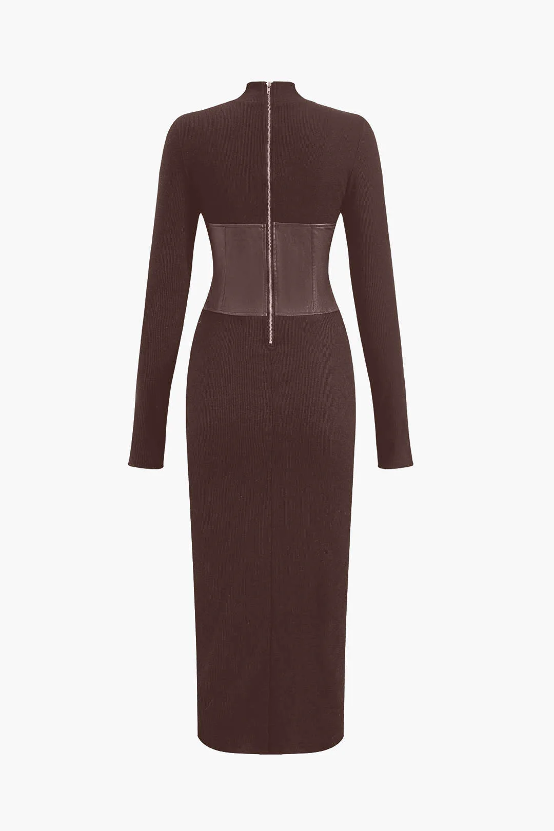 Solid Faux Leather Patchwork Midi Dress - Image 5