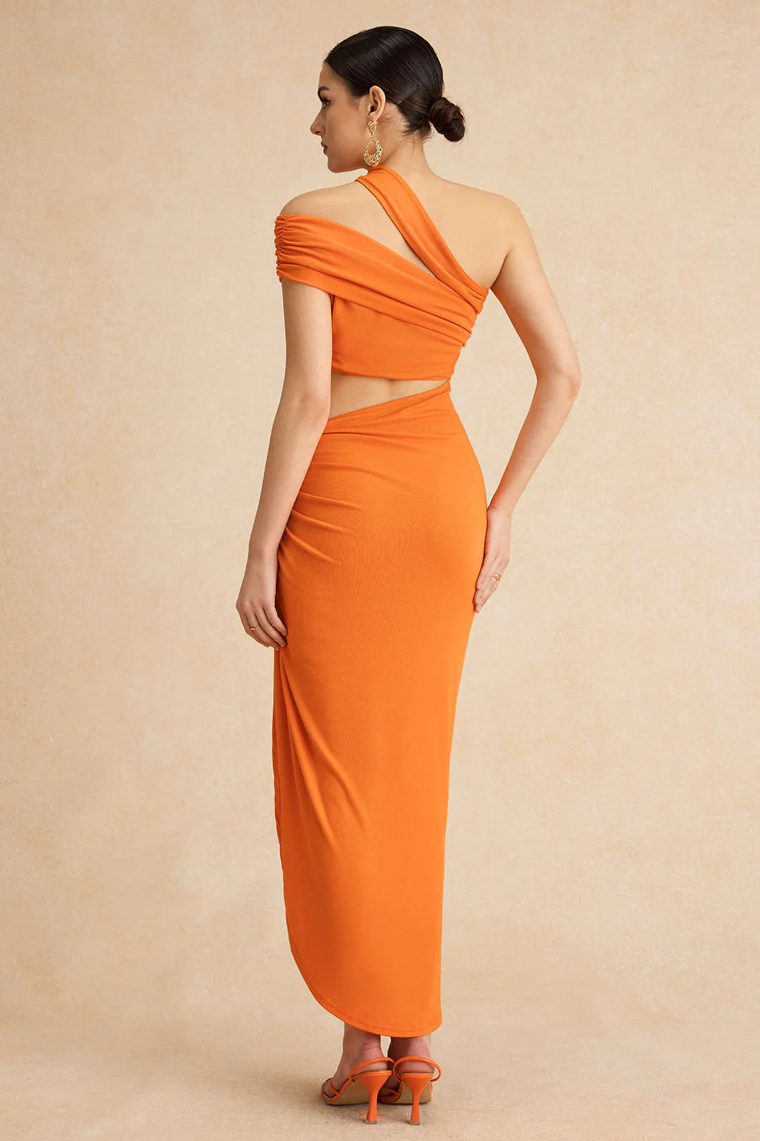 Ruched Asymmetrical Cut Out Slit Midi Dress - Image 7