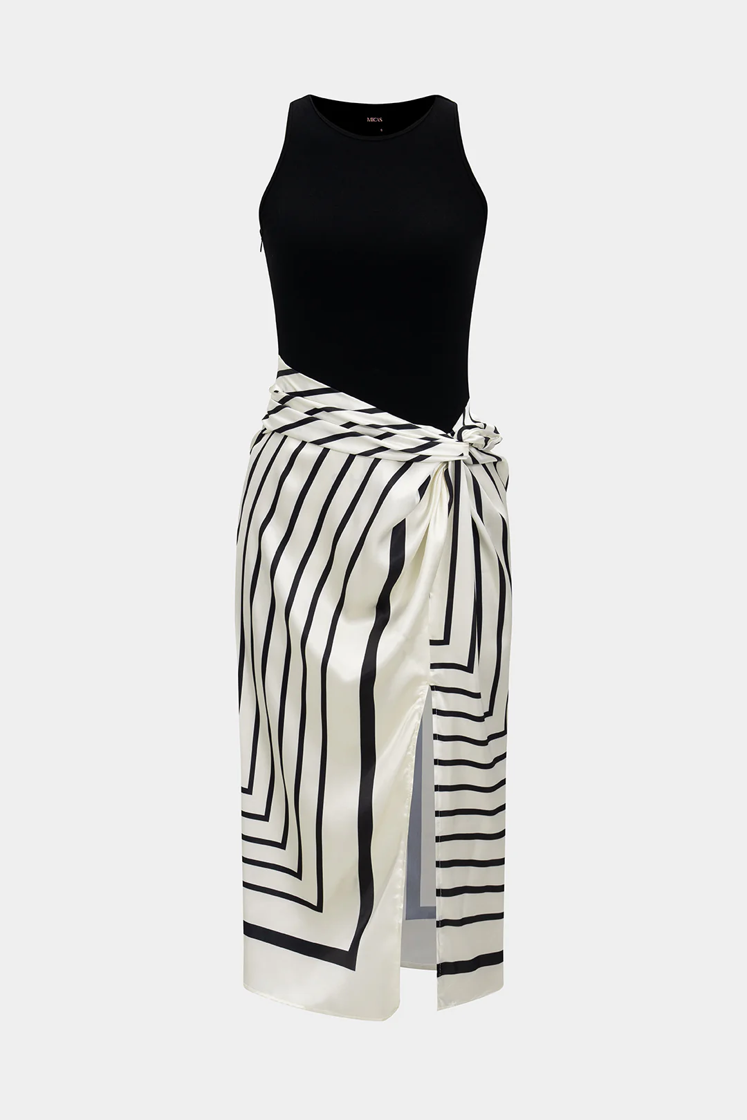 Stripes Print Patchwork Sleeveless Midi Dress