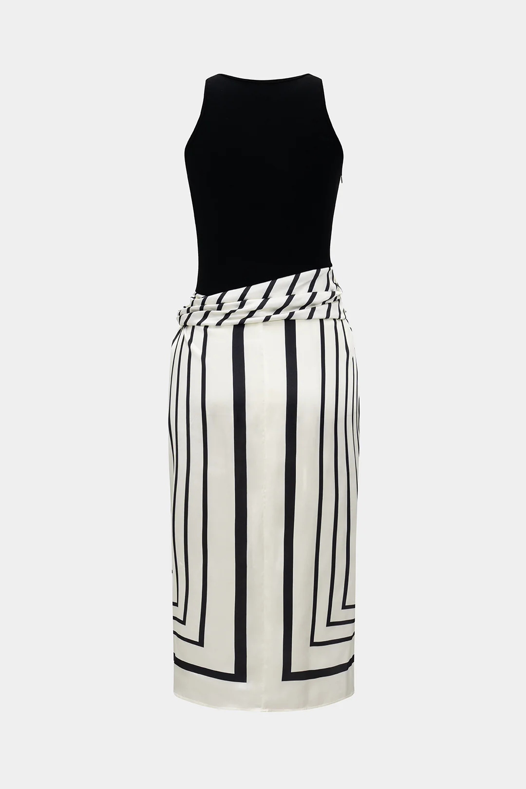 Stripes Print Patchwork Sleeveless Midi Dress - Image 2