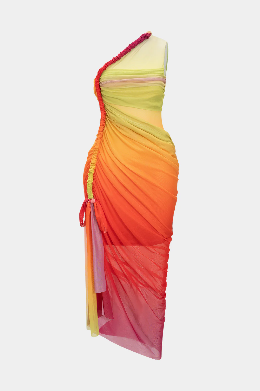 Ombre Print Twist Mesh One Shoulder Sleeveless Midi Dress - Image 2