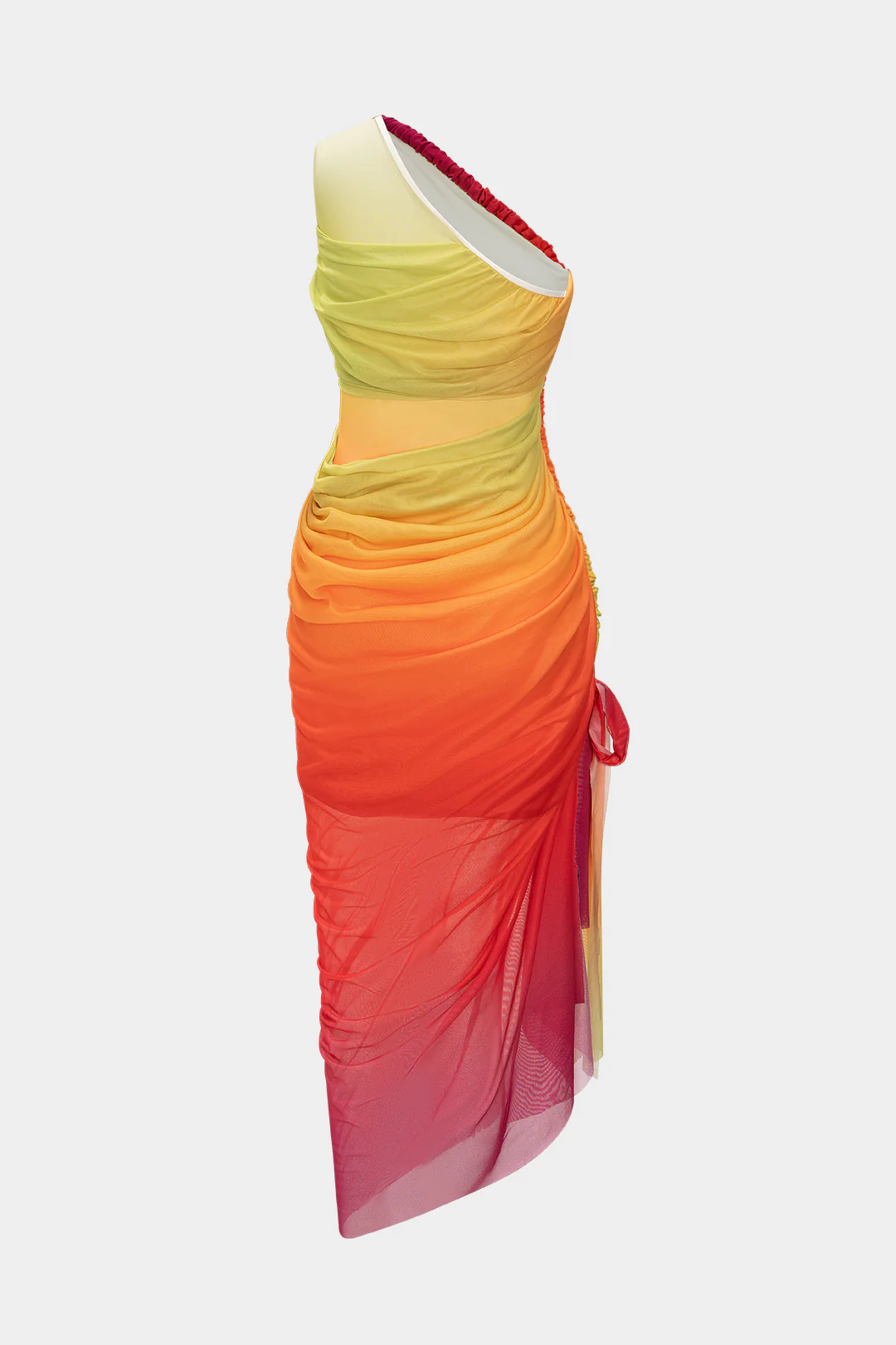 Ombre Print Twist Mesh One Shoulder Sleeveless Midi Dress - Image 3
