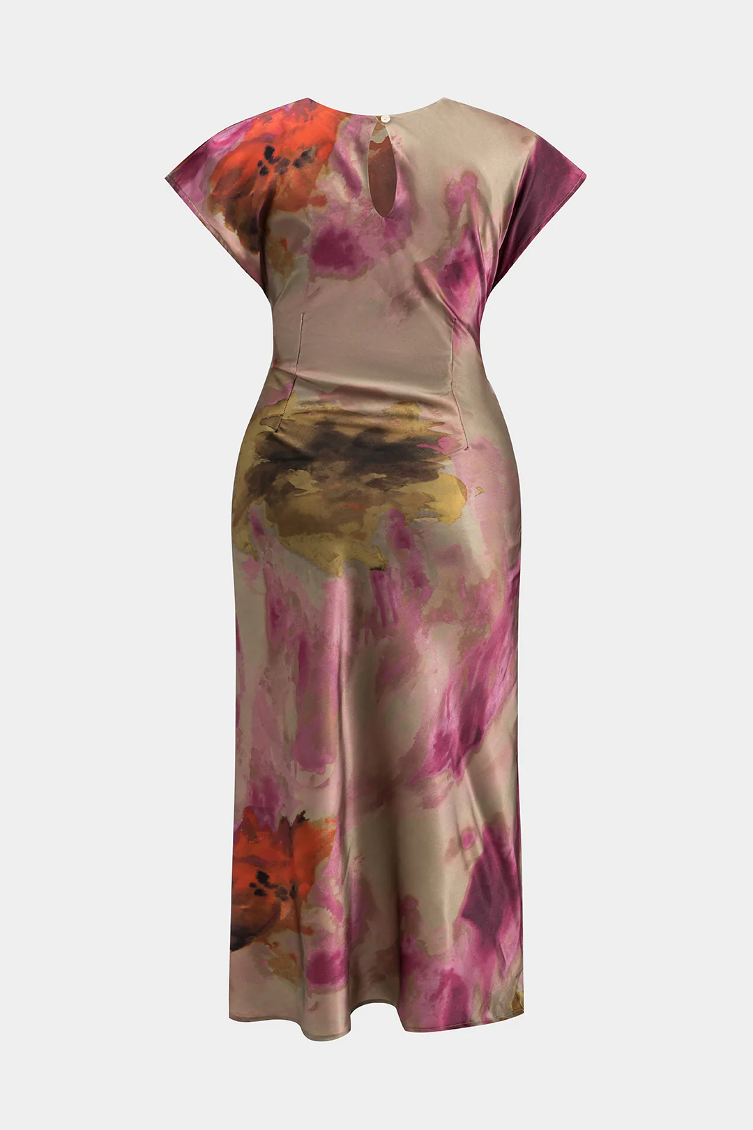 Plus Size Ombre Print Ruched Short Sleeve Midi Dress - Image 2