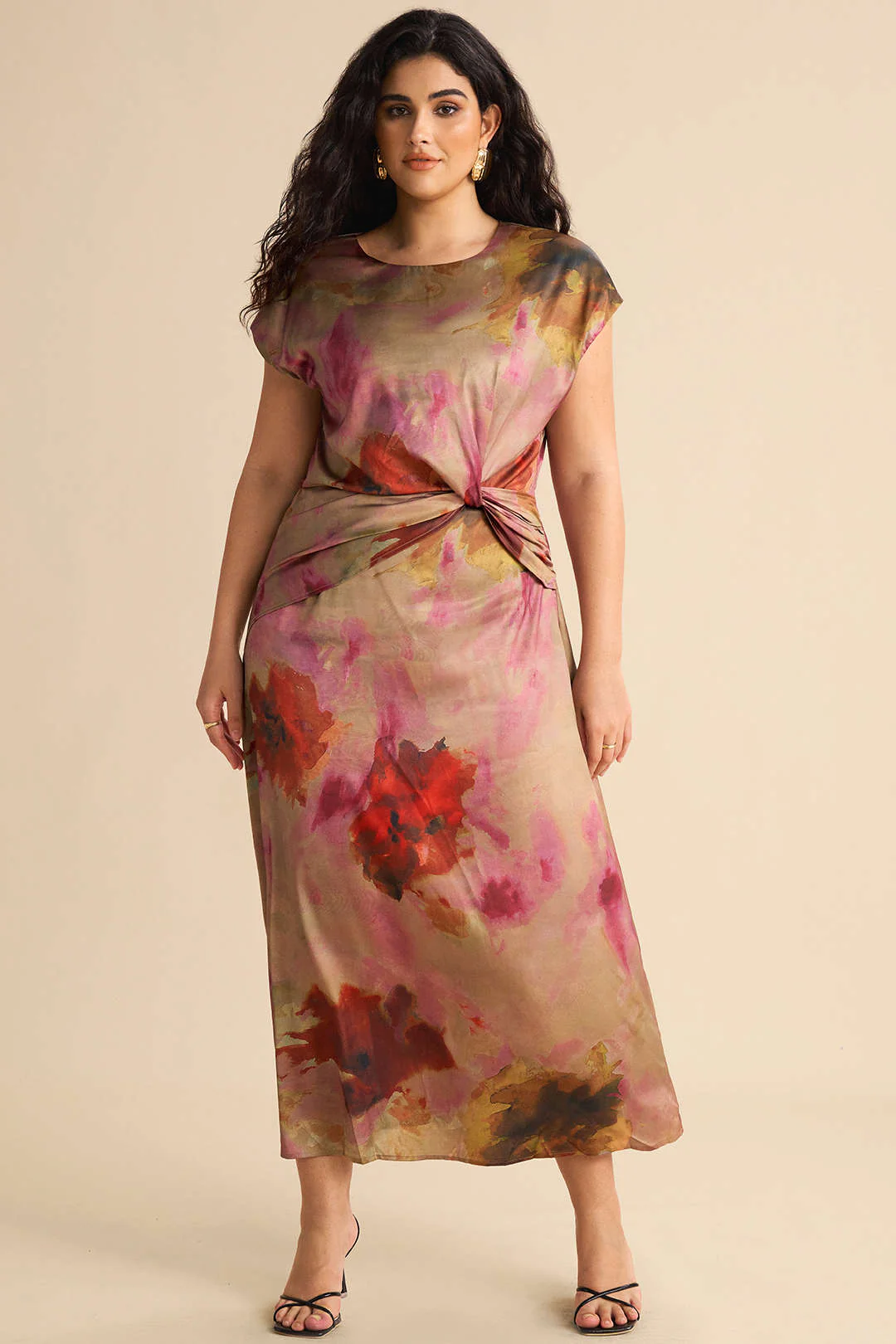 Plus Size Ombre Print Ruched Short Sleeve Midi Dress - Image 8