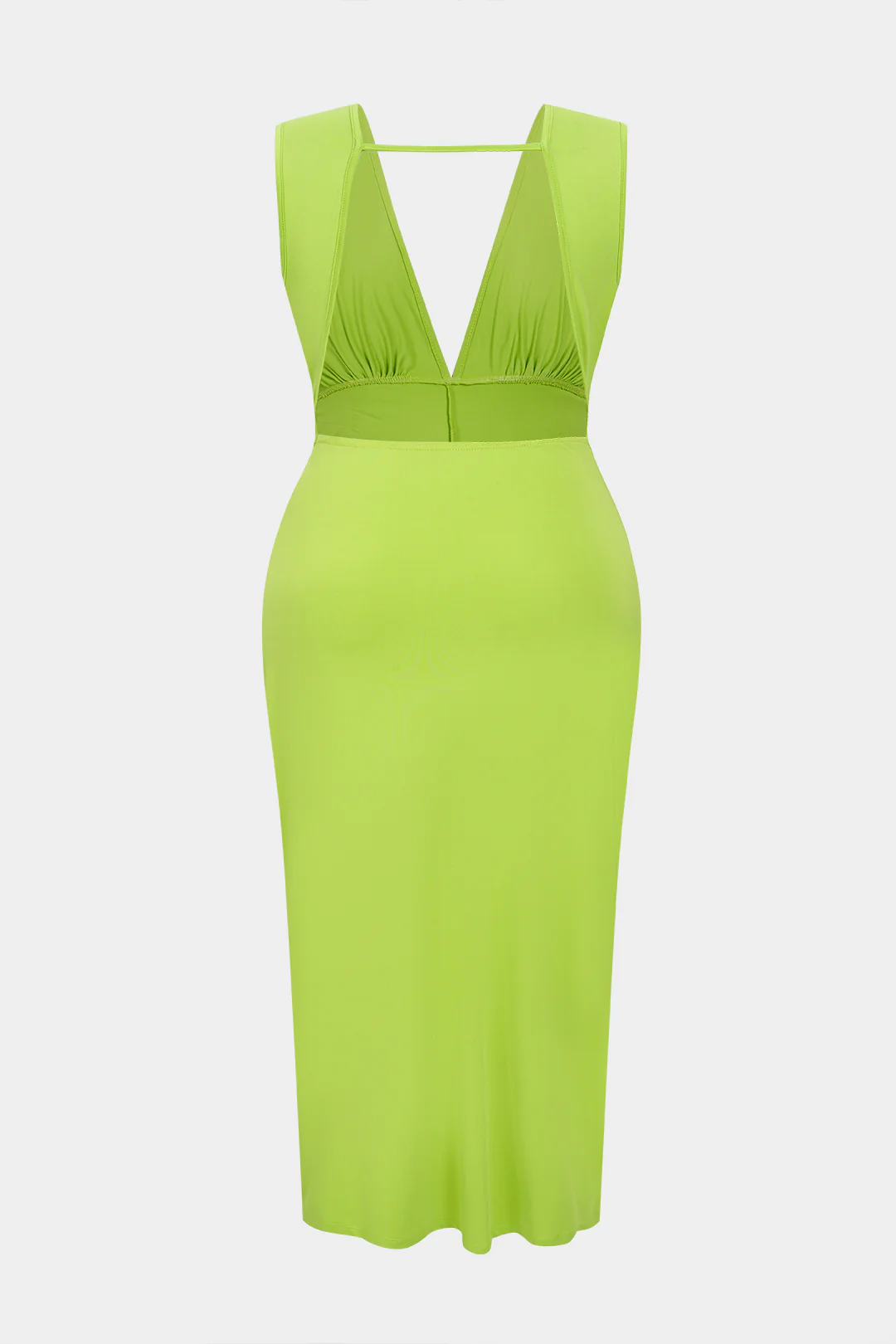 Plus Size V-Neck Backless Twist Knot Ruched Sleeveless Slit Midi Dress - Image 2