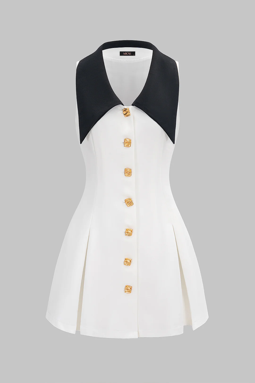 Contrast Lapel V-neck Metallic Sleeveless Mini Dress